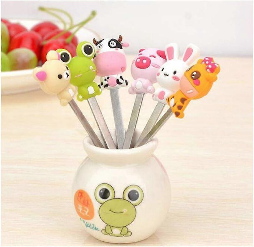 Fruit Fork, Set of 6 Cute Fruit Forks with Stand Stainless Steel Food Picking Fork for Kids Home