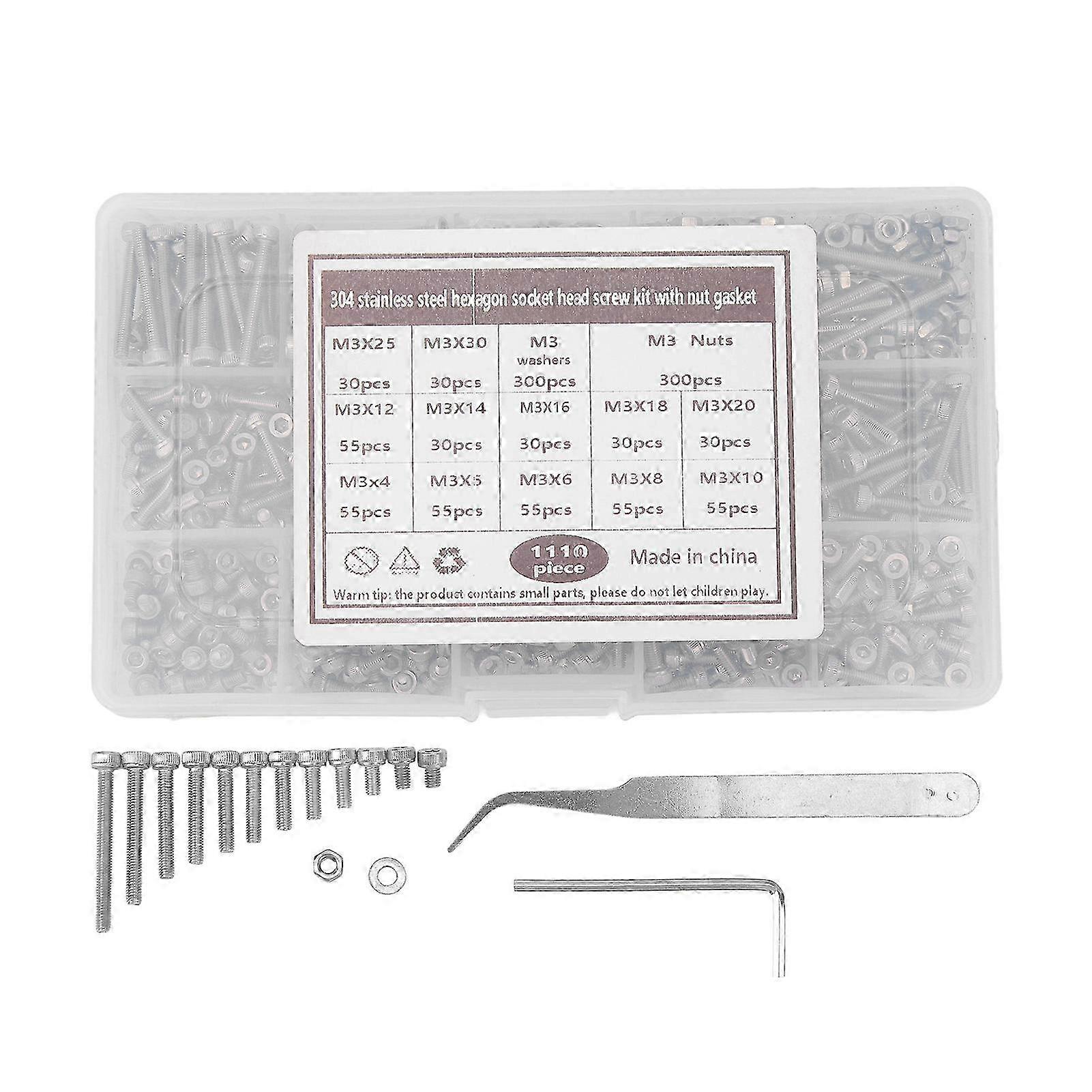 M3 Screw Assortment Kit 304 Stainless Steel Hex Socket Screws Nuts Washers Combination Set