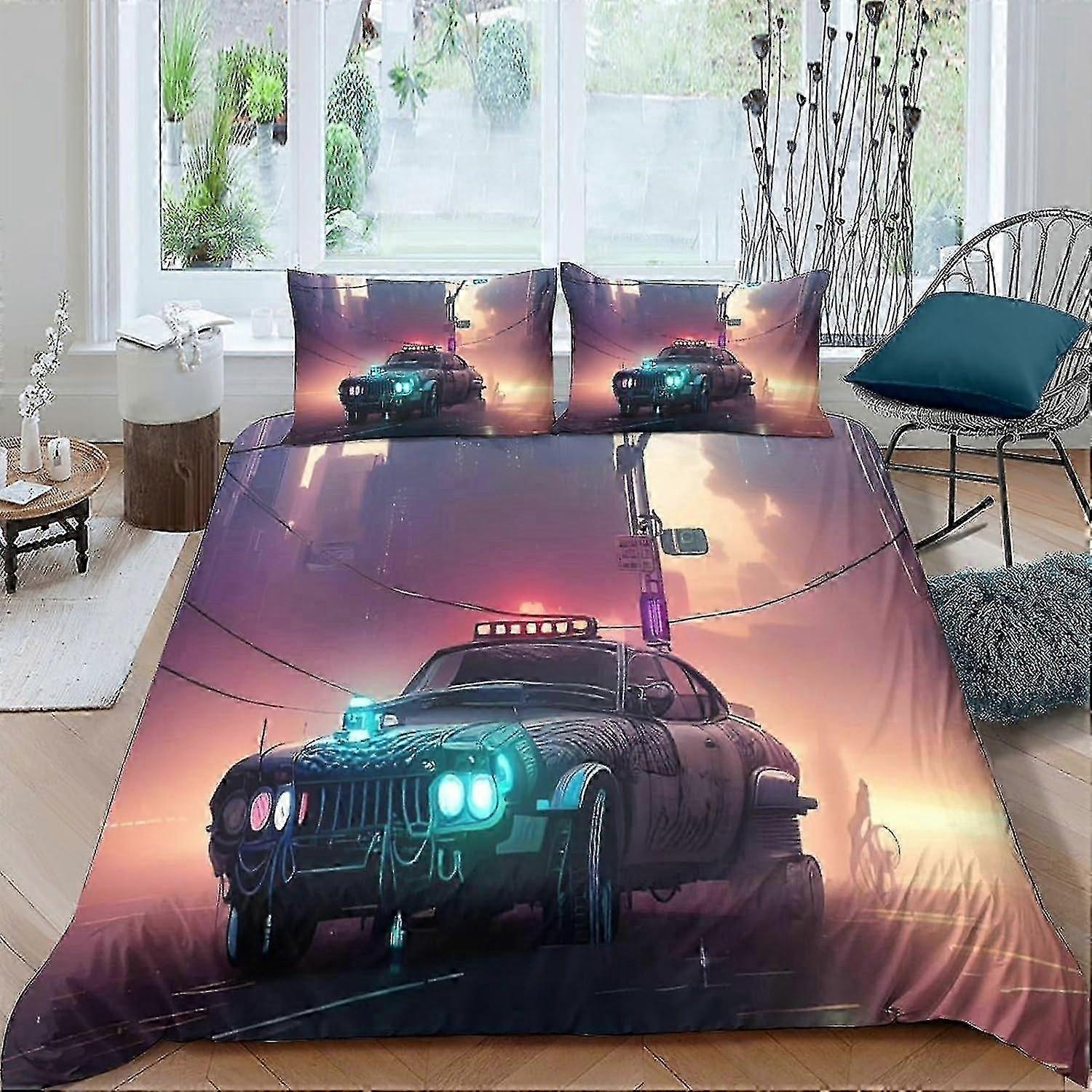 o3508 Lençóis Cama de Carro Esportivo Conjunto de Capa de Edredom 3D Capa de Edredom 3 Peças Capa de Colcha Conjunto de Edredom de Microfibra Macia com Fronha com Zíper, para Adolescentes