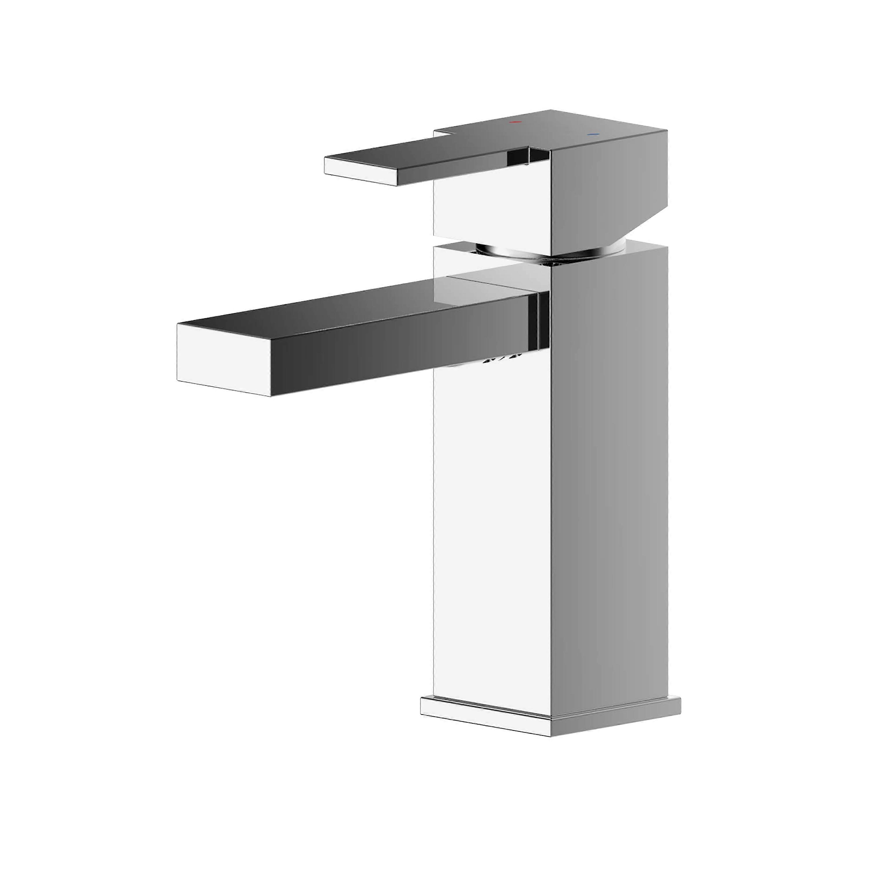Square Mono Basin Mixer Tap & Push Button Waste - Chrome Faucet
