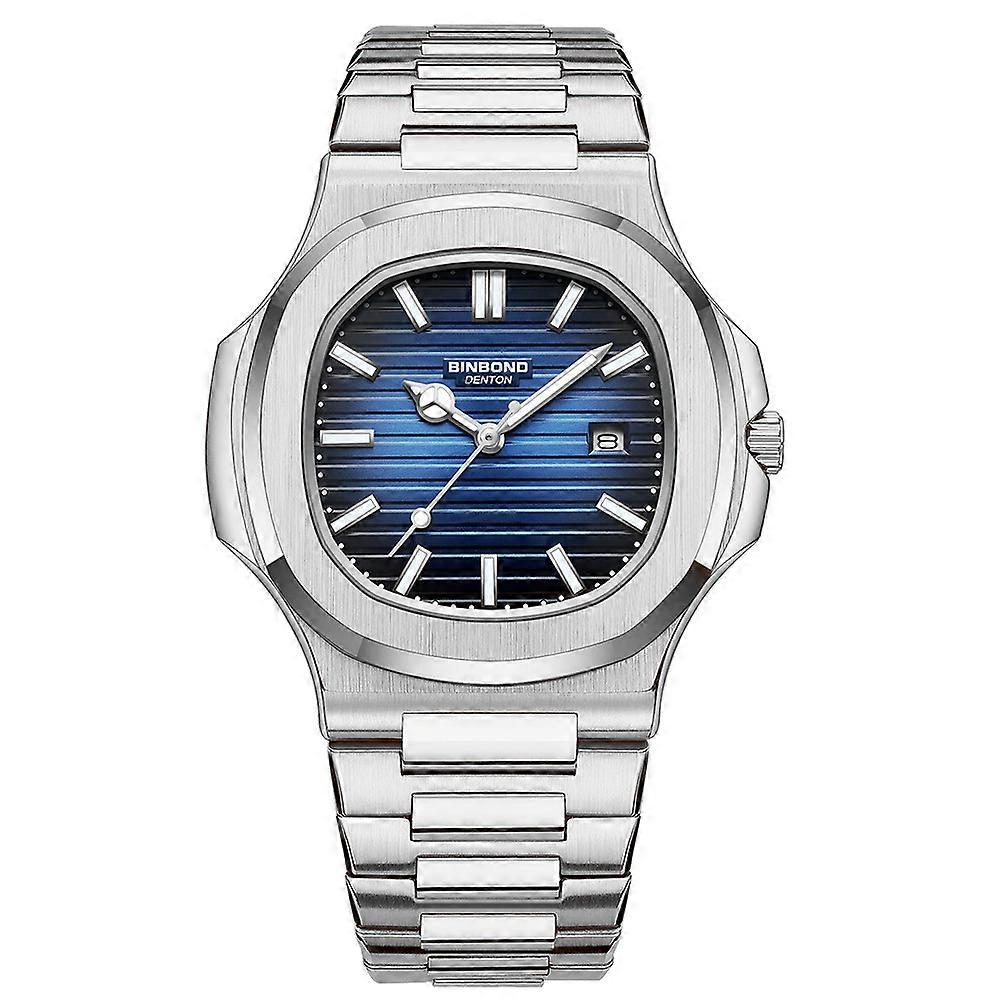 BINBOND Men Date Display Waterproof Stainless Steel Round Quartz Watch