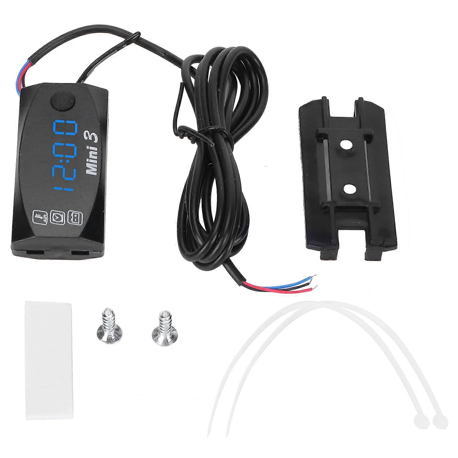 3 in 1 Waterproof LED Electronic Meter Motorcycle Digital Time Clock Thermometer Voltmeter