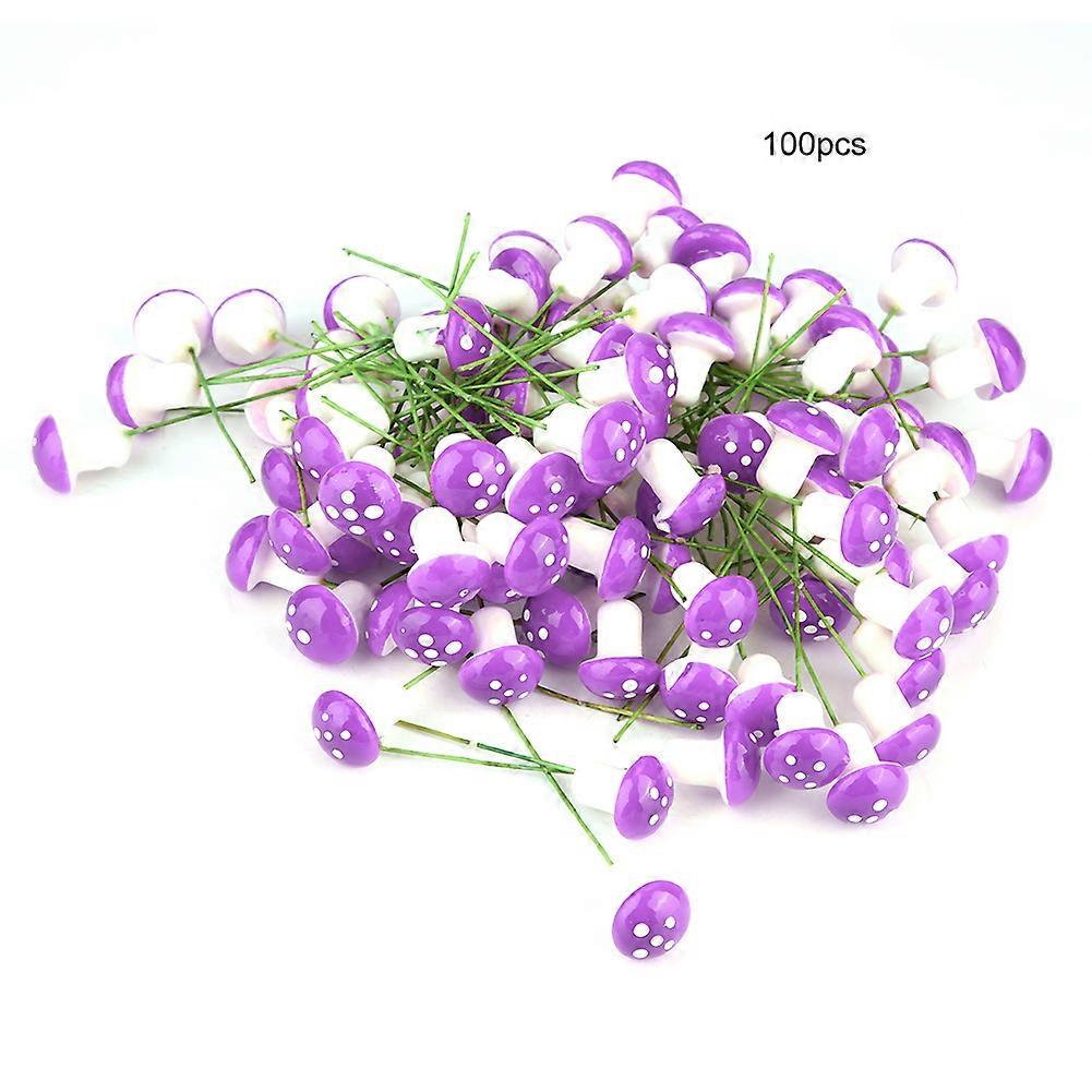 100pcs Artificial Mushroom Pattern DIY Craft Accessory for Wedding Candy Cake (Purple)