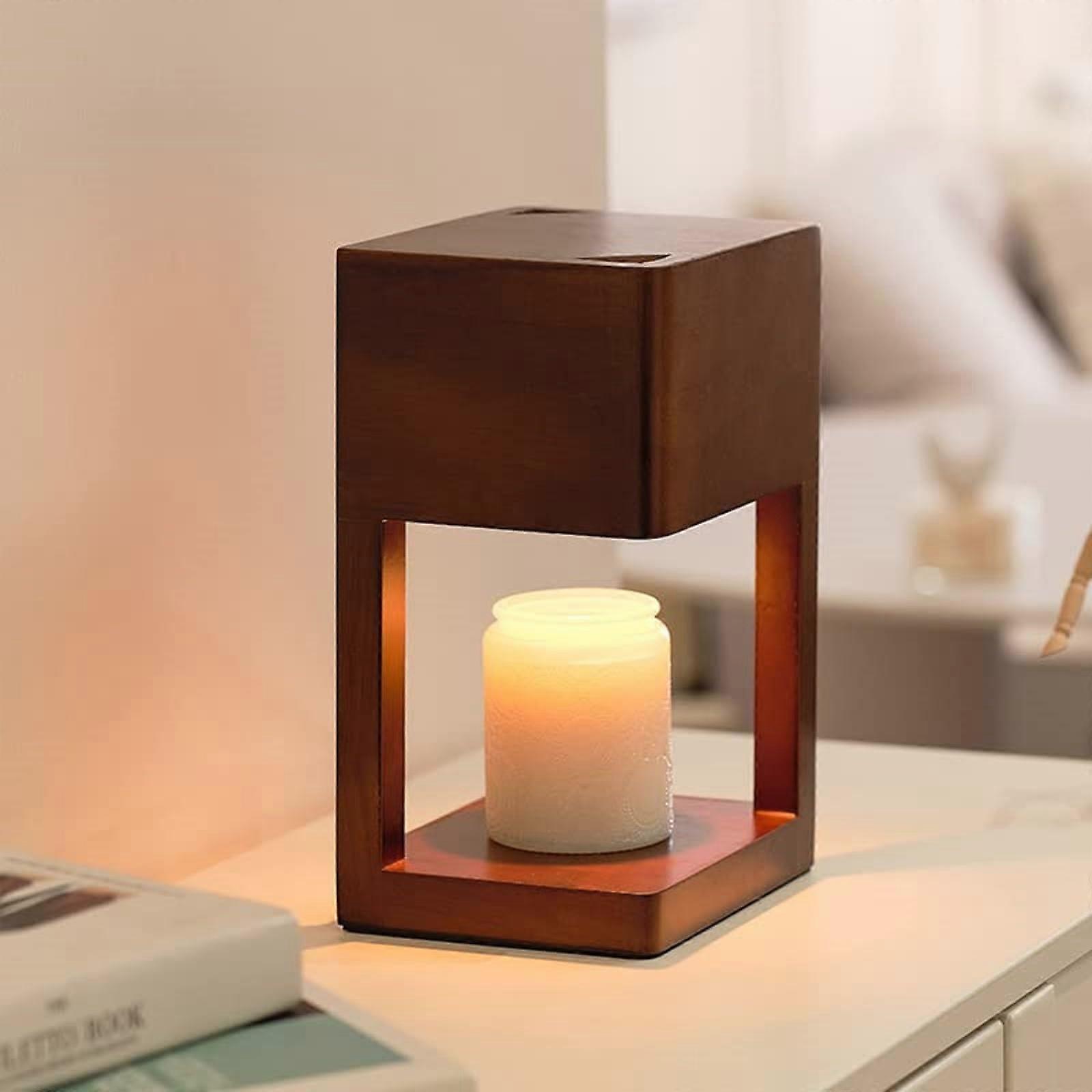 Wooden candle heater lamp adjustable brightness with timer and automatic closure, candle heater lamp for jar candles, 2 bulbs