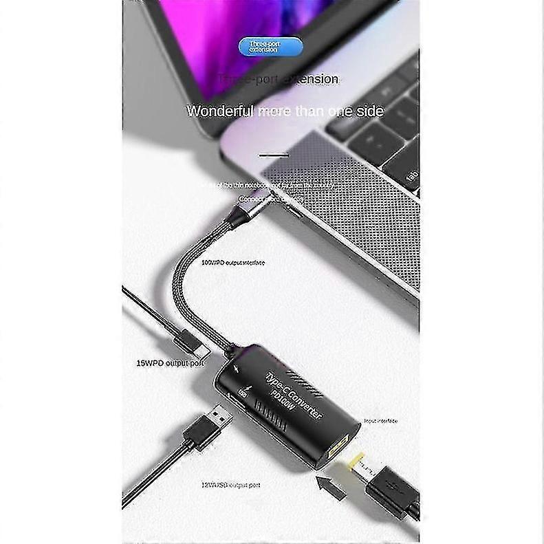 Converter, Type - C to USB and DC Port Converter with 100W PD Support, Compact and Portable Design