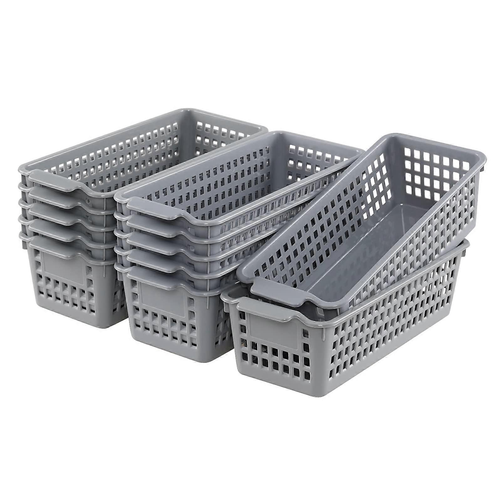 12 Pack Narrow Grey Small Baskets for Storage Small Size
