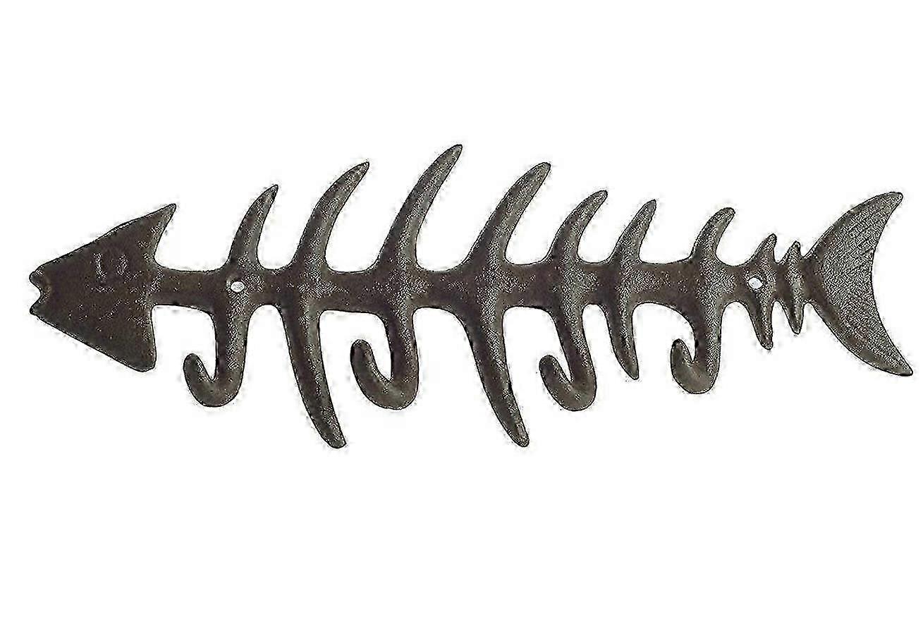 Cast Iron Fish Bones Towel Rack Wall Mount with 4 Hooks