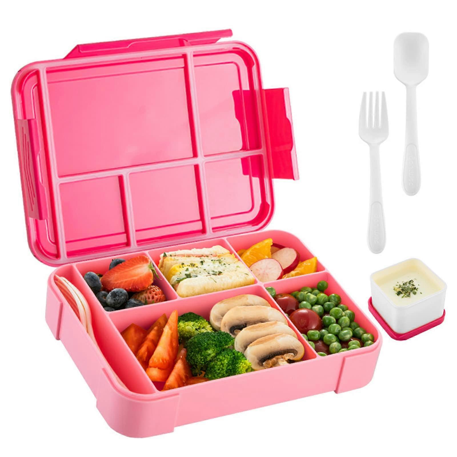 Kids Bento Lunch Box with Spoon and Fork, Leakproof Design, Includes Sauce Container with Lid, Durable Material, Large Size
