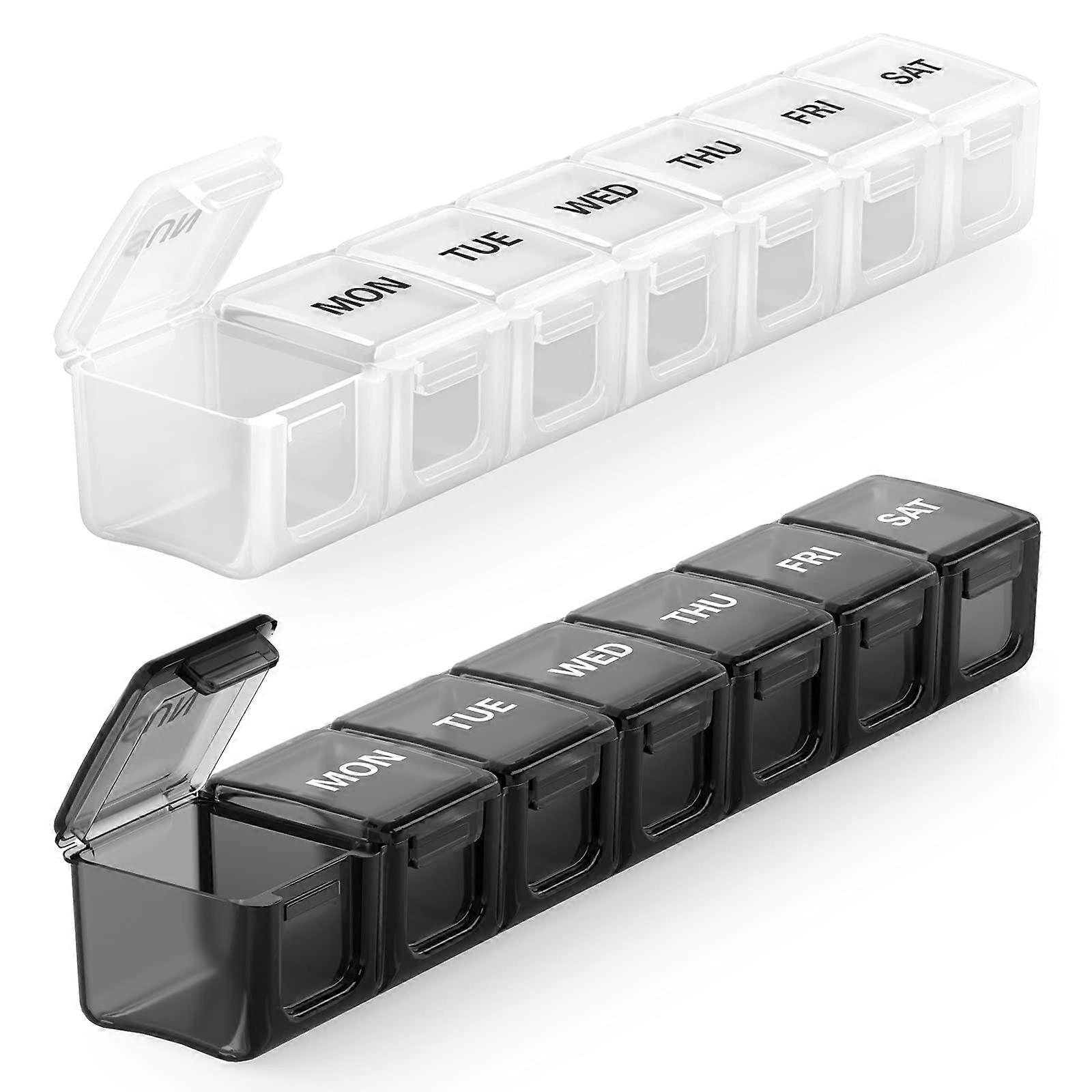 Extra Large Weekly Pill Organizer 2 Pack, 7 Day Pill Cases for Vitamins, Fish Oils, Supplements, Easy Clean Design