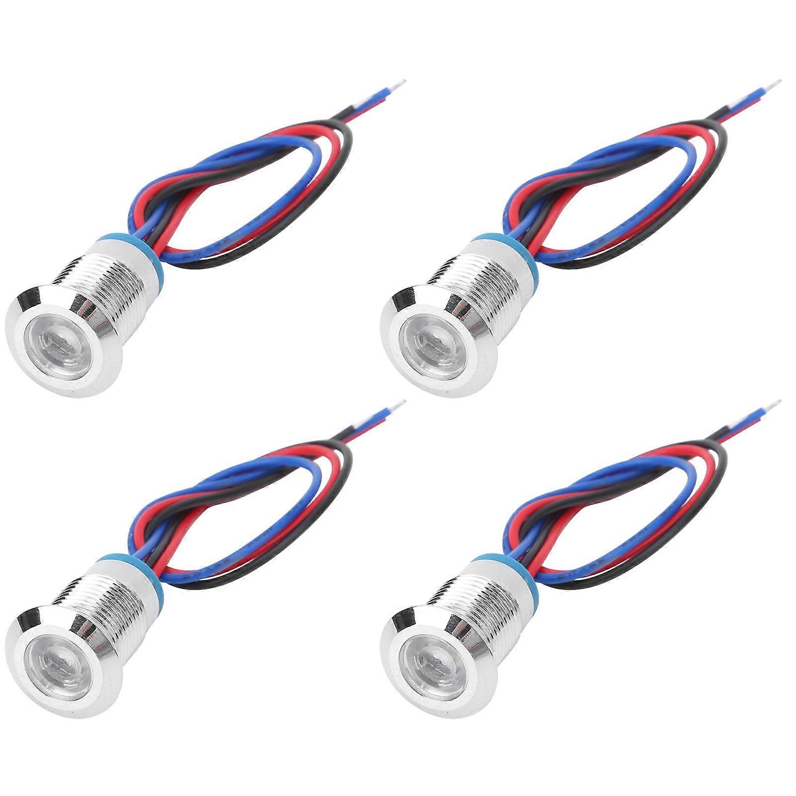 4 Sets PreWired Round LEDs Waterproof 2Color Light Common Anode Anode Electrode 1224V 12mm(Red and Blue )