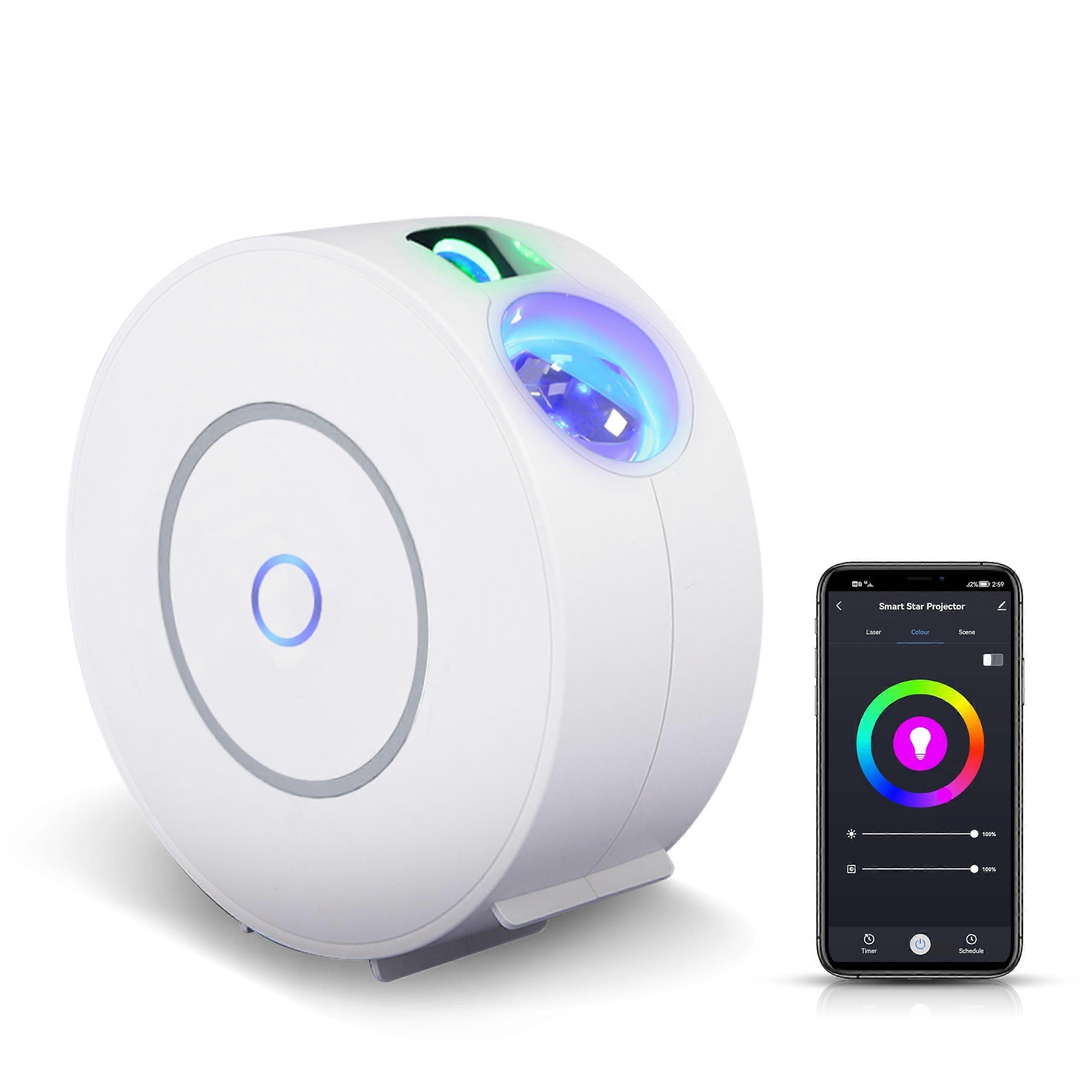 Smart Galaxy Star Projector, LED Nebulating Night Light Application and Sound Control, (White)