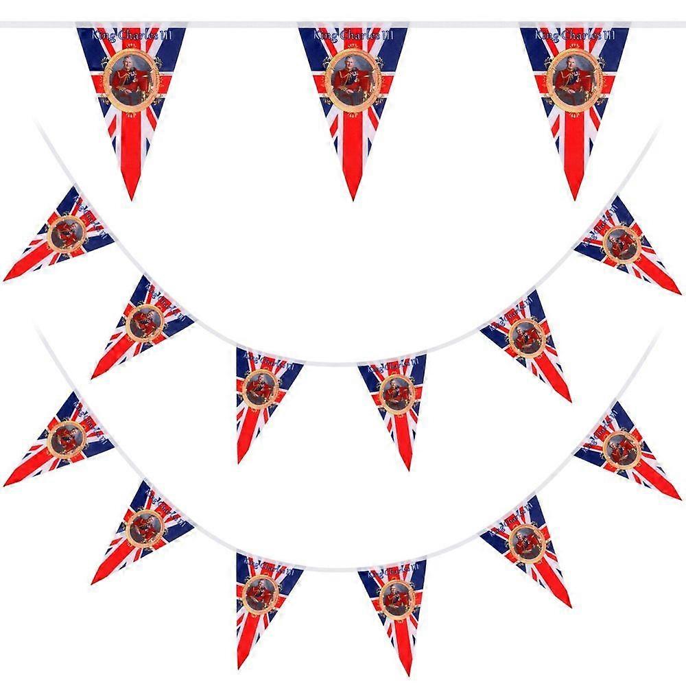 Hjyang 10M Triangle Flags Union Jack King Charles III Bunting British Monarchy Souven PXZ