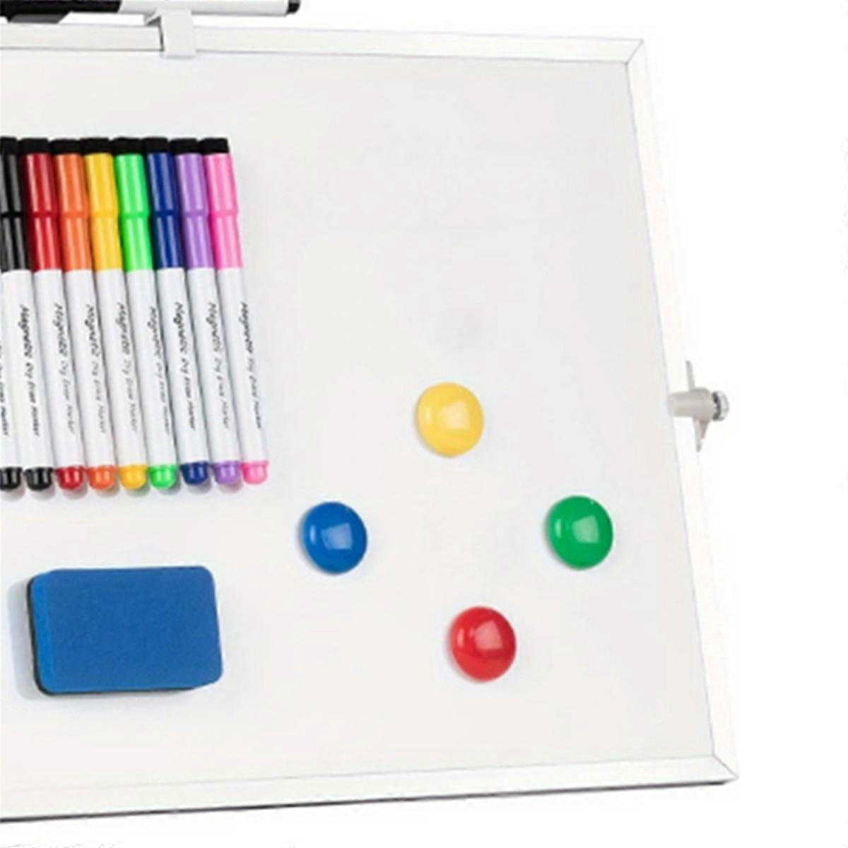 Dry Erase White Board Double-Sided 16in X 12in Hanging,11 Pens,4 Magnets,1 Eraser Portable Writing,