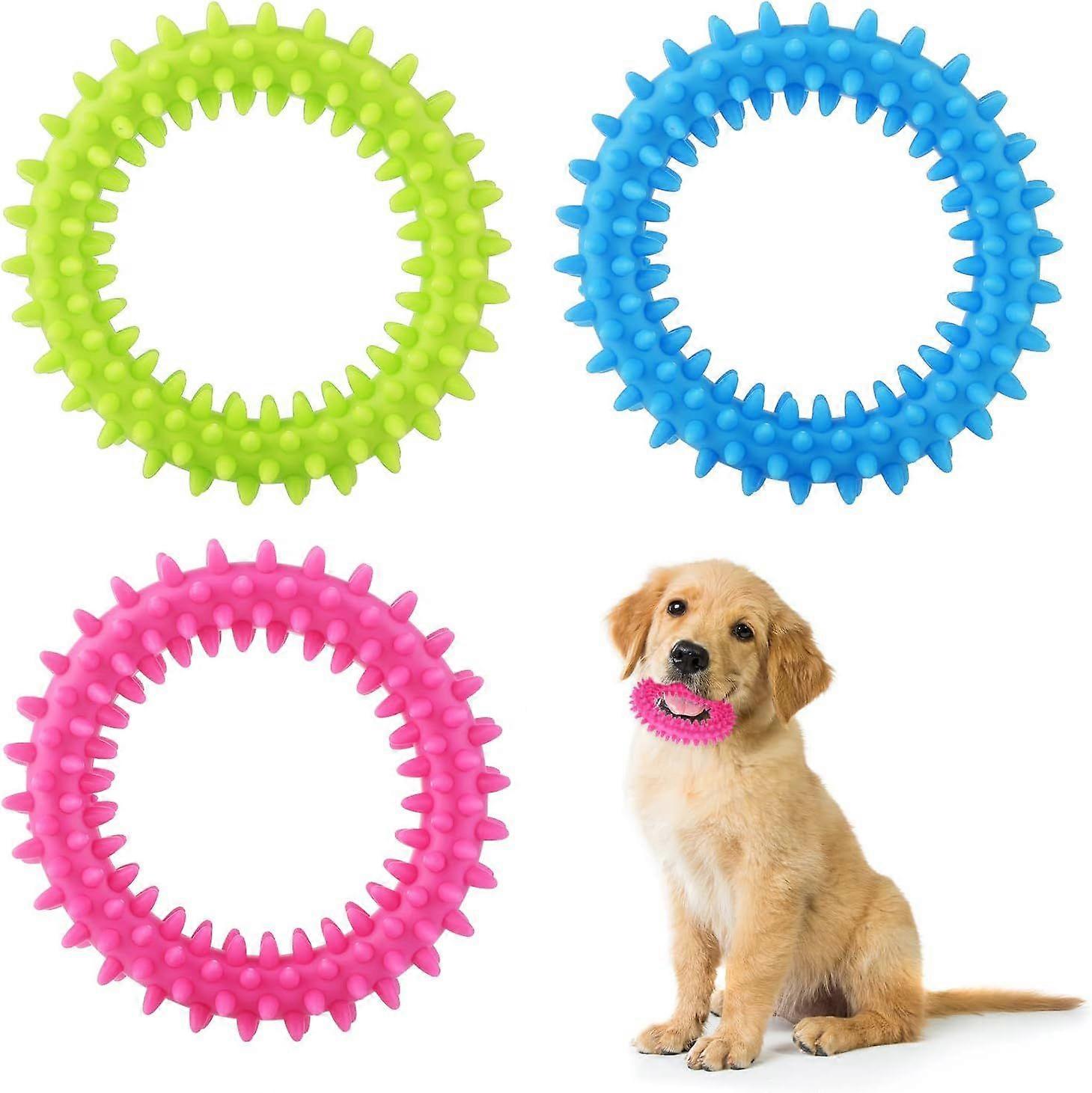 3 Pack Puppy Chew Toys 360 Ring Cleans Teeth & Soothes Itching Rubber Oral Health Dental Interactive Chew Toy for Puppy