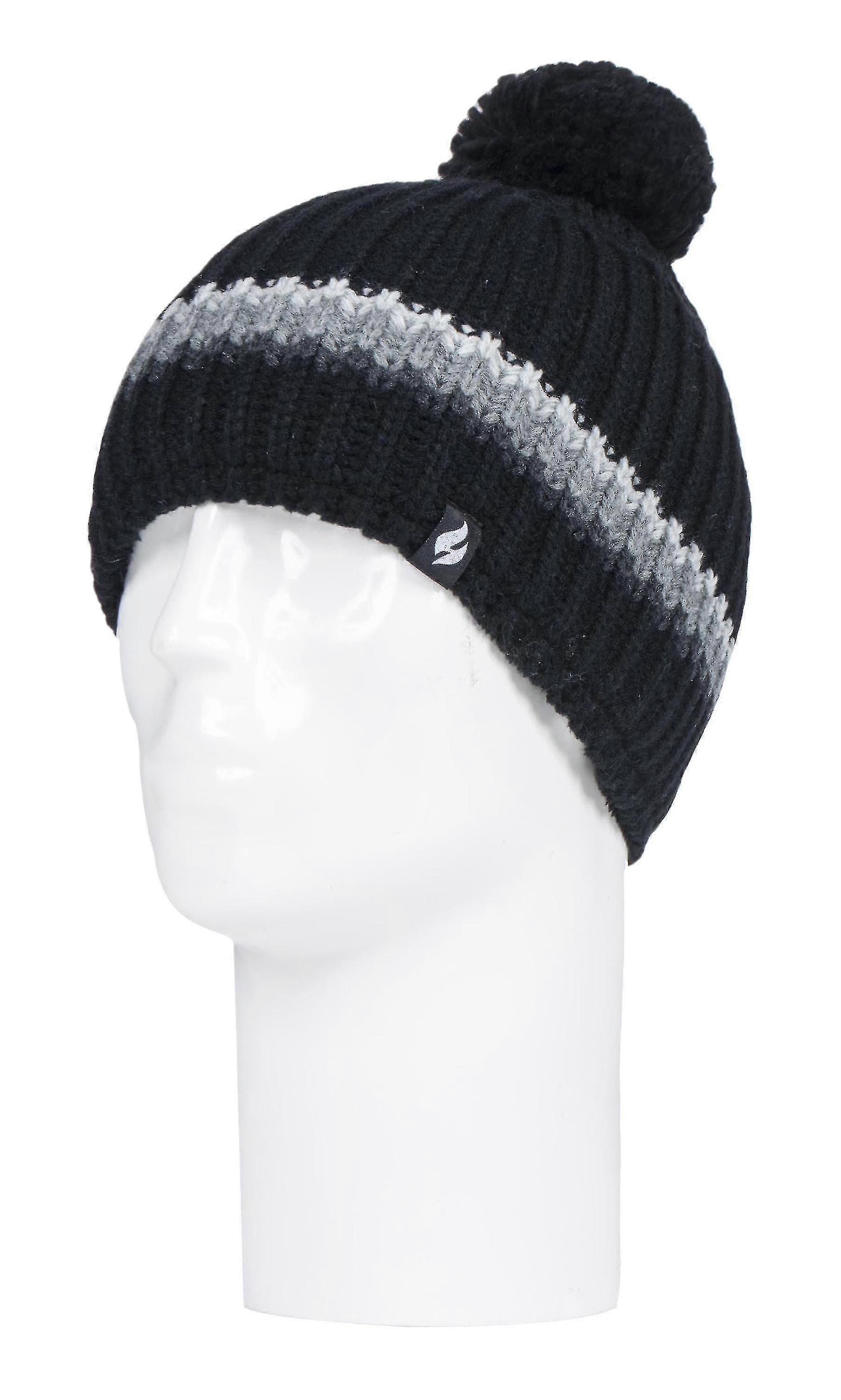 Mens Ribbed Chunky Winter Pom Pom Beanie Hat