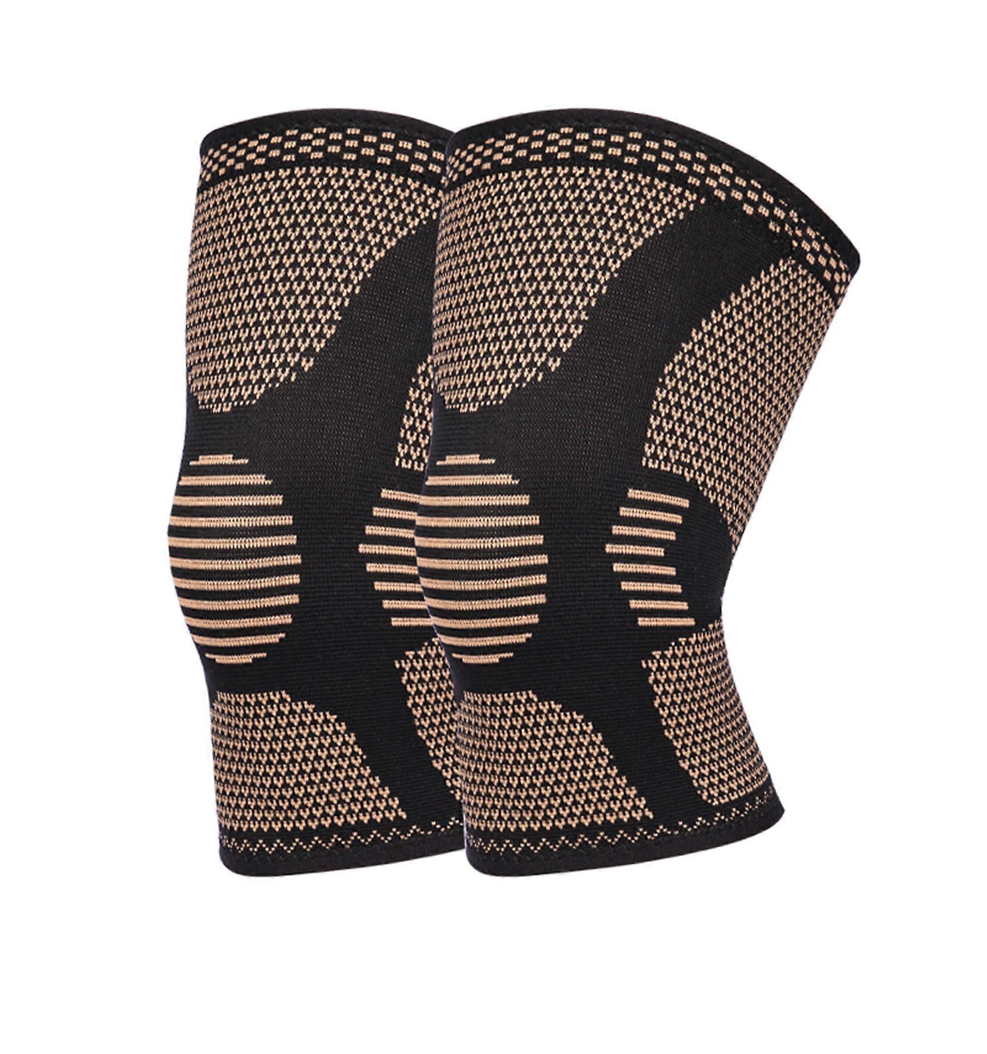 Compression Knee Sleeve with Copper Nylon, Non-Slip Silicone, and Arthritis Joint Pain Relief, Black/Copper, 1 Pair (Large)