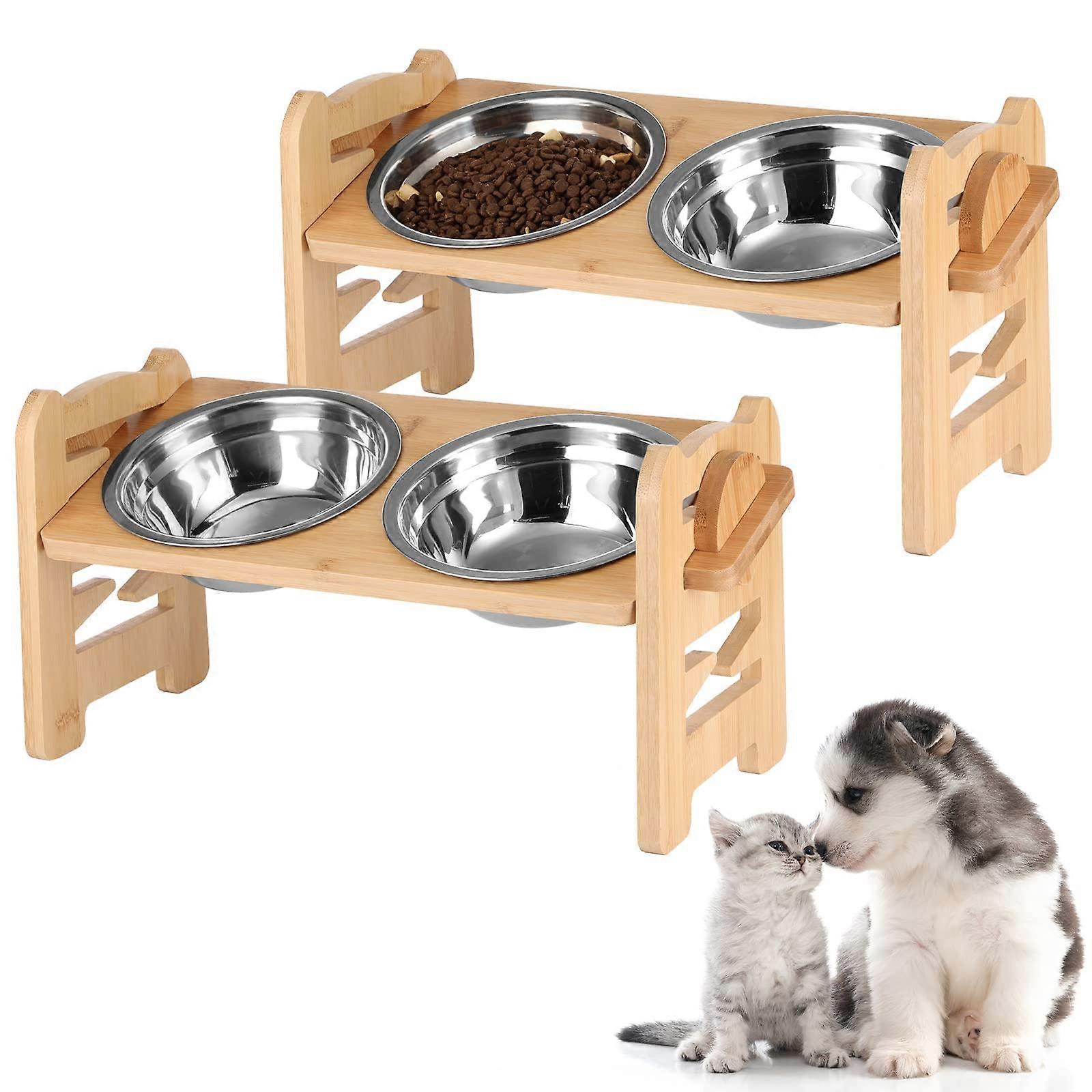 2 Set Elevated Dog Cat Bowls, 15 Tilted Raised Pet Bowl for Puppy and Cats