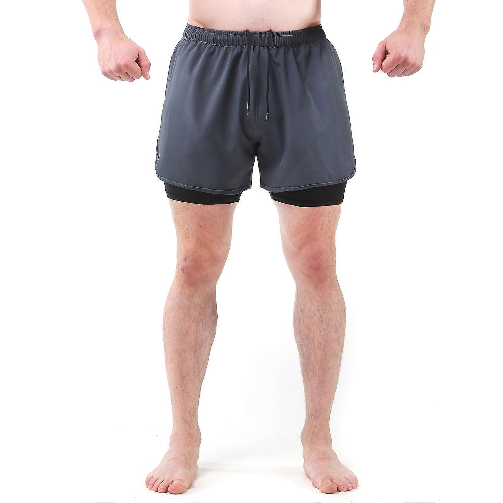 Men Sports Shorts with Liner 2-in-1 with Pockets Quick Dry Running Cycle Fitness Shorts