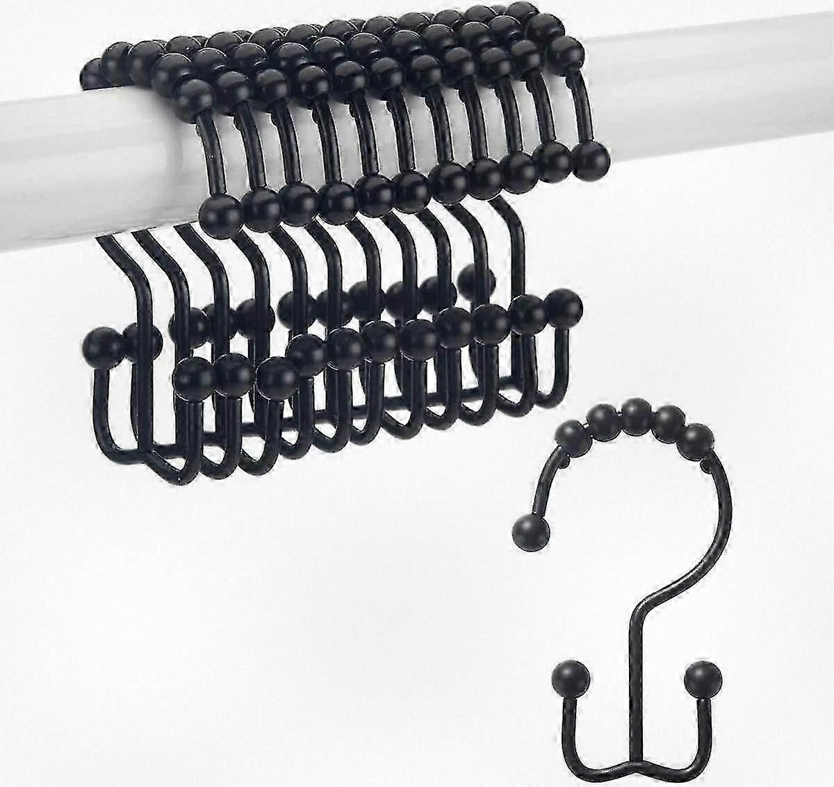Mountain-shaped Ball Shower Curtain with Rust-proof Sliding Hook Ring in Black Suitable for Various Bathroom Styles