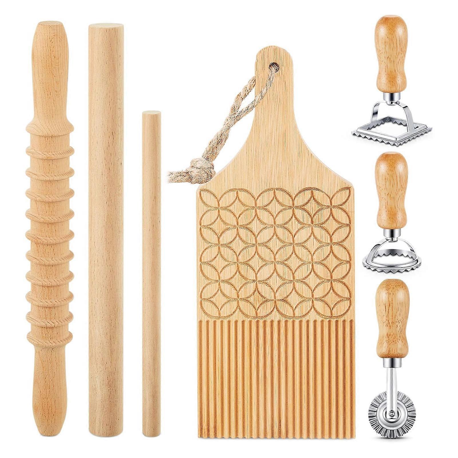 Gnocchi and Ravioli Making Set Includes Wood Board Rolling Pin Handmade Pastas Set Suitable for Home and Kitchen Use