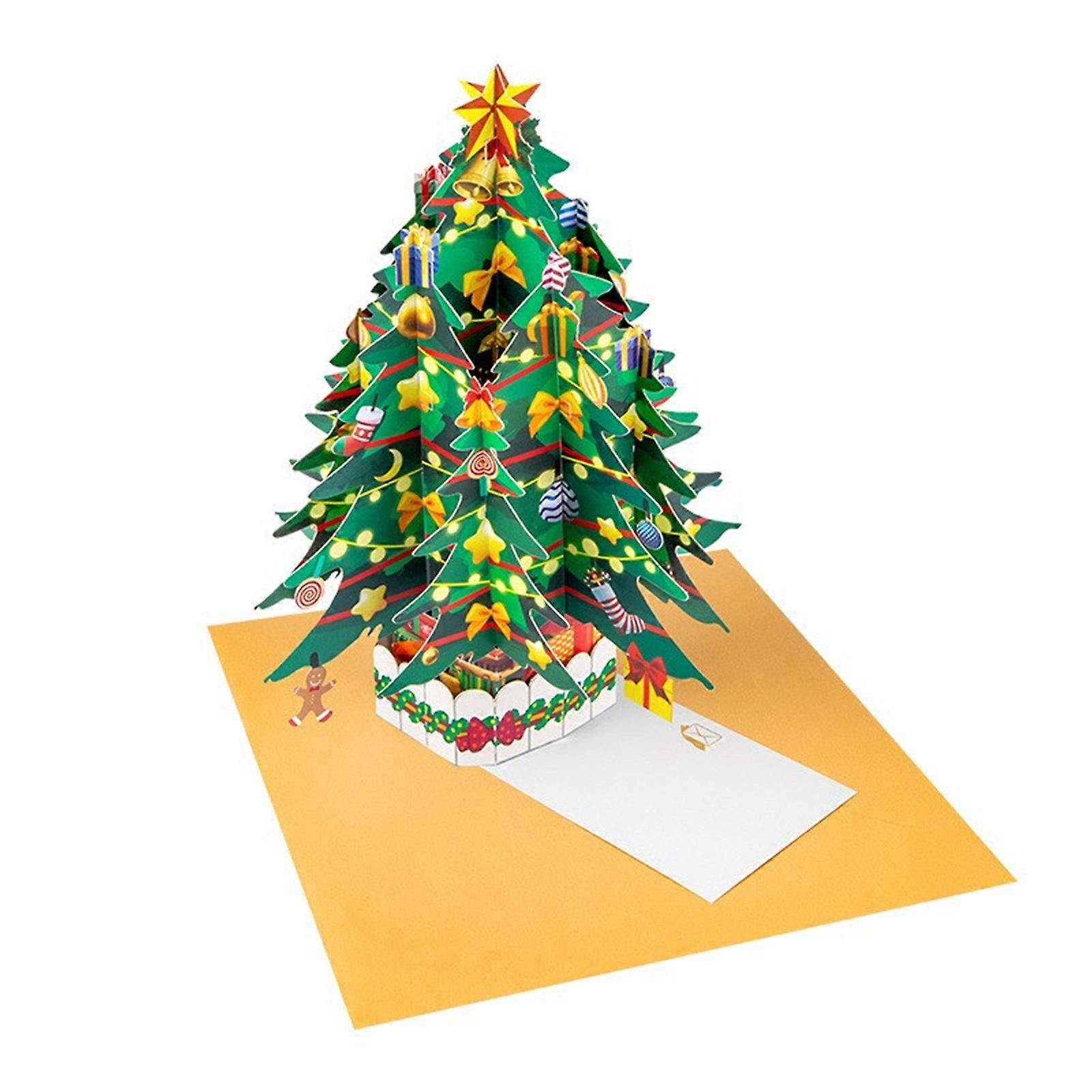 Decorative 3D Christmas Tree Card with LED Lights Strips Handmade Greeting Card Table Decoration for the Holidays
