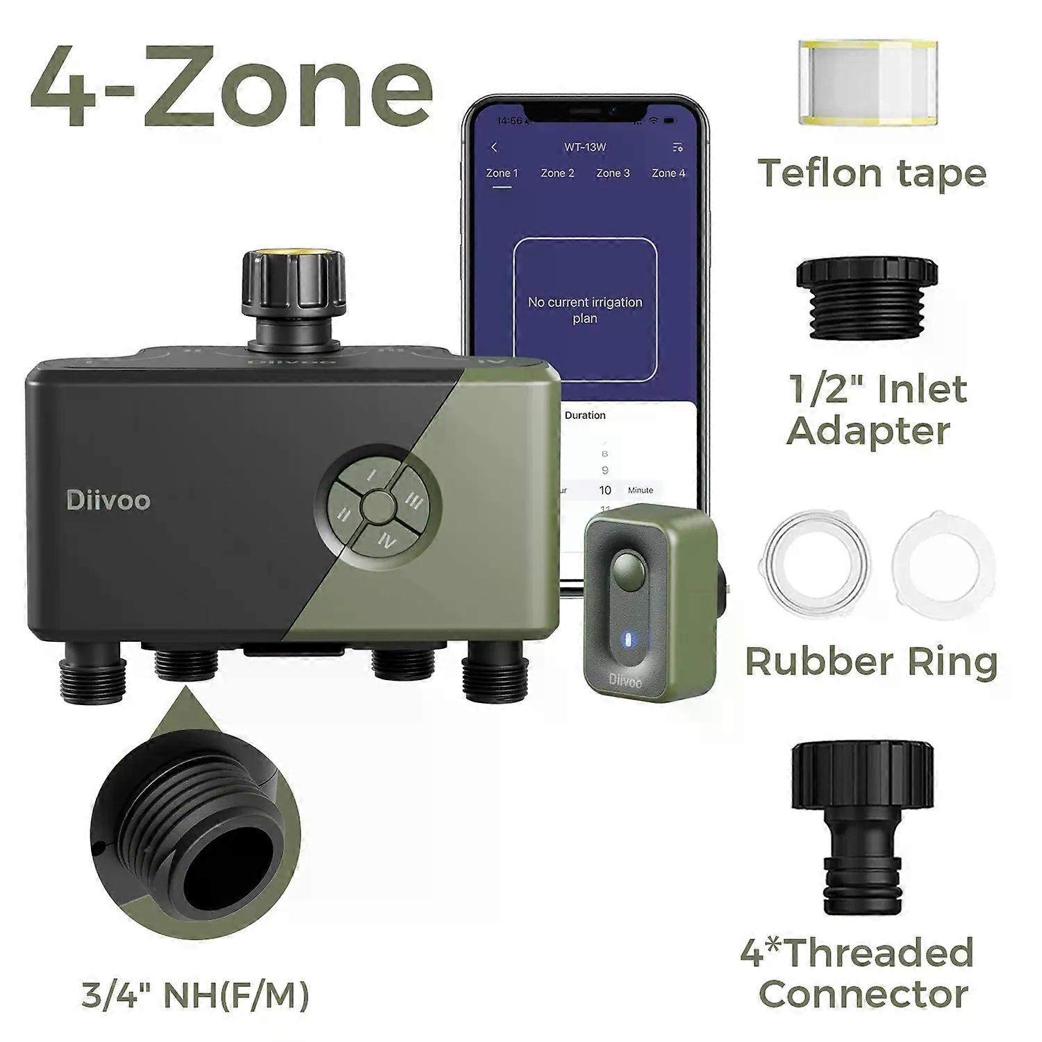 Diivoo 4 Zone Garden Watering Timer Wifi Automatic Drip Irrigation Controller Water Valve Garden Automatic Watering System