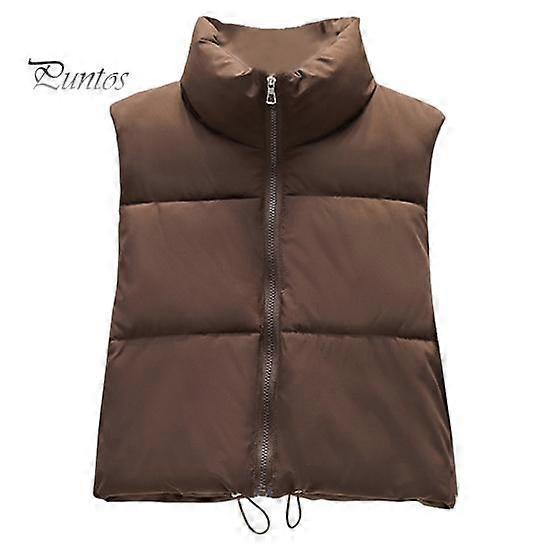 Winter Women Vest Coat Thickened Padded Zipper Closure Stand-up Collar Sleeveless Solid Color Winproof Heat Retention Outdoor Down Coat