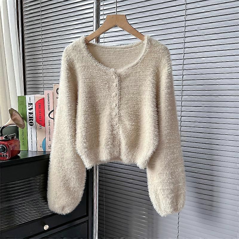 Women's Knitted Sweater Solid Color Warm Short Top Jacket