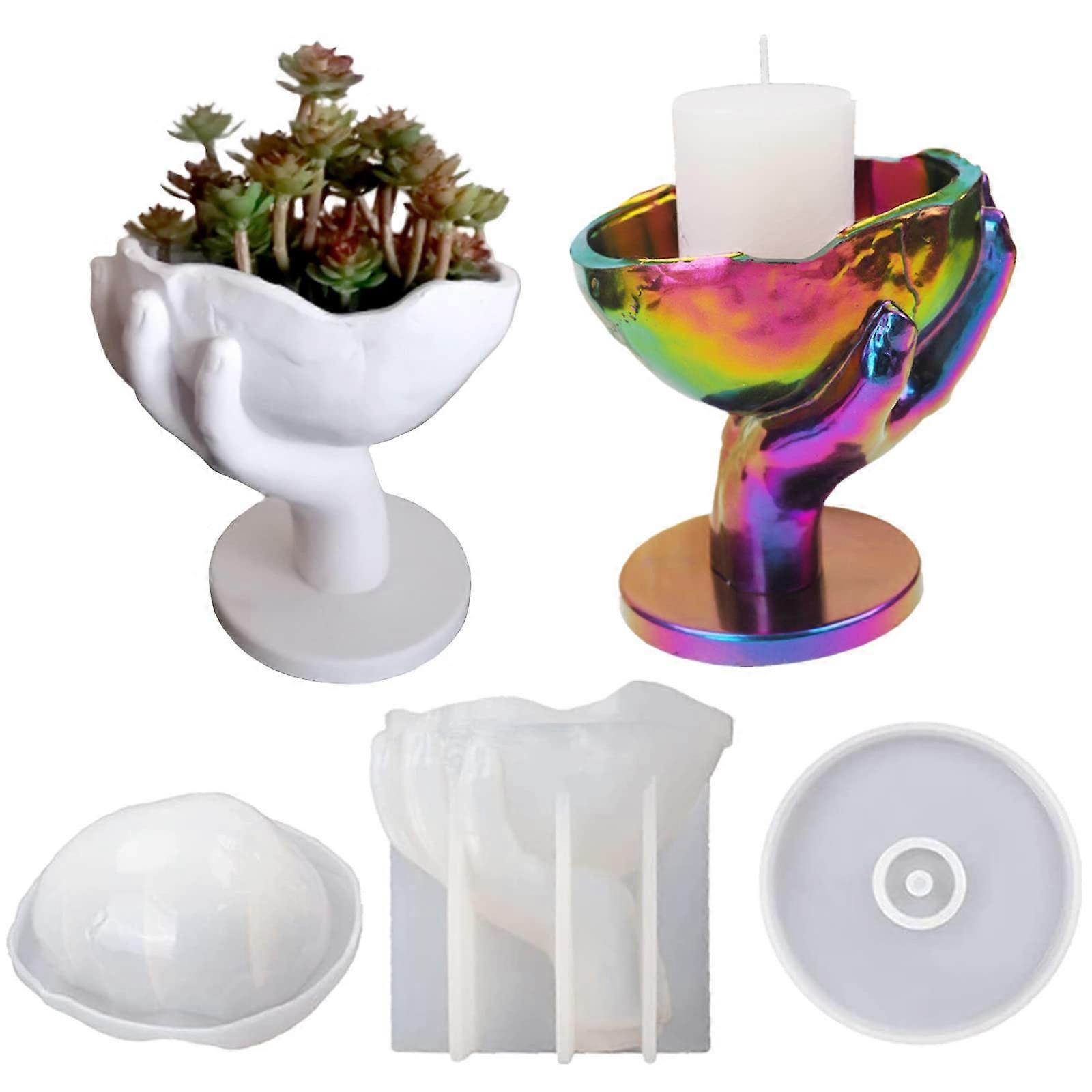 3PCS Handheld Skull Flower Pot Cement Silicone Mold with Base Candle Holder Storage Box Epoxy Resin Mold Concrete Clay Succulent Planter Mold