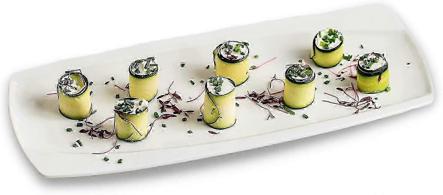 Set of Two Modern White Asymmetrical Rim 14-Inch Porcelain Serving Platters Suitable for Various Dining Settings