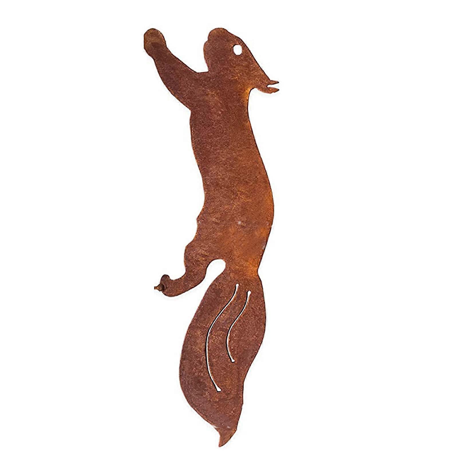 Red Squirrel Garden Tree Decor - Rusty Metal Squirrel Silhouette Sculpture, Outdoor Running Squirrel Art, 12" Height