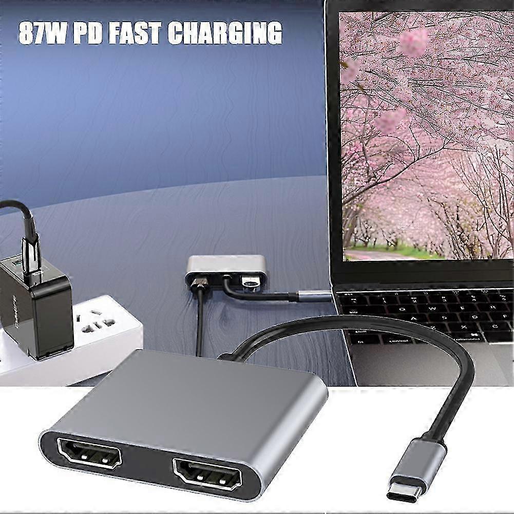 2025 4K Type C to Dual HDMI-Compatible USB 3.0 PD Converter 4 in 1 Hub Adapter