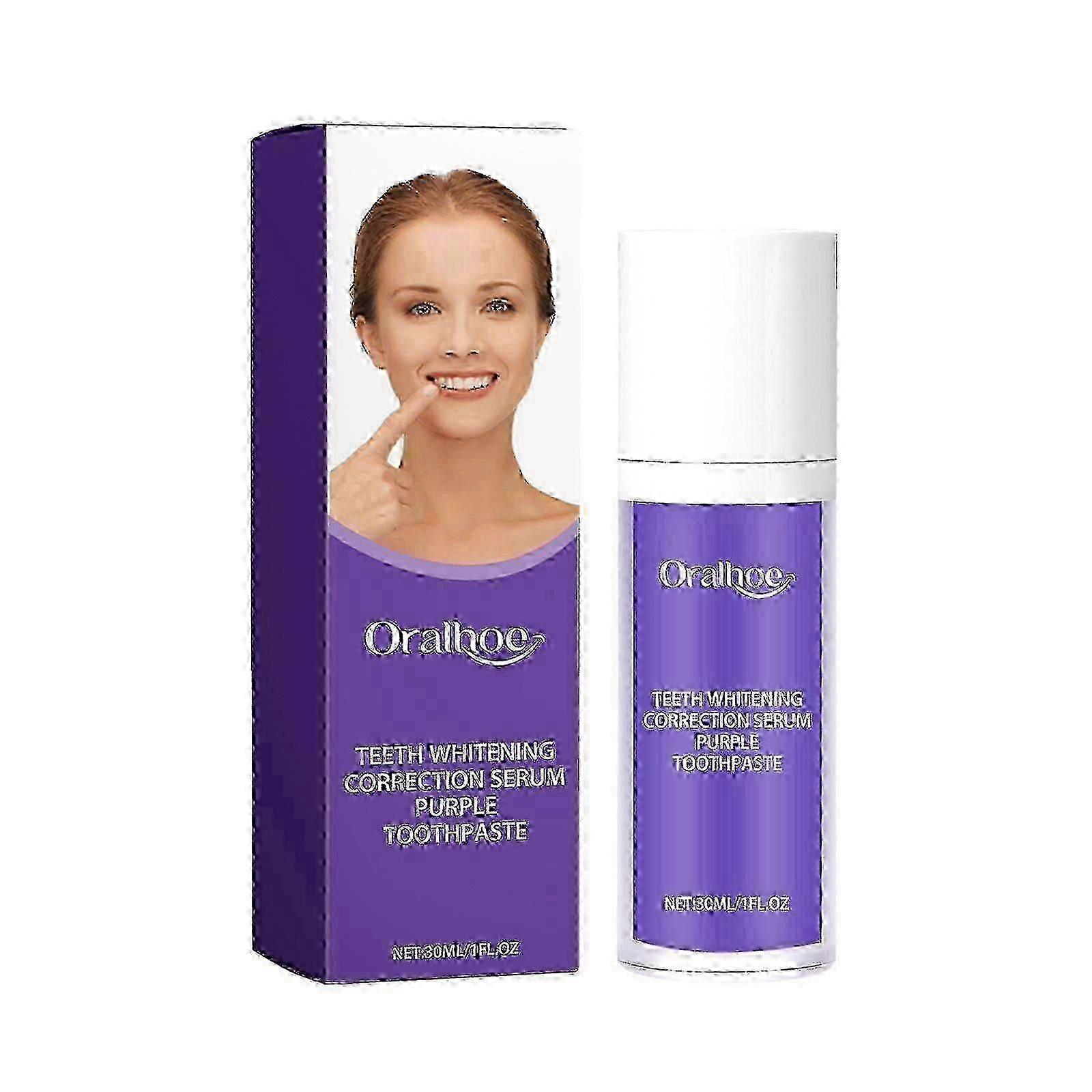 歯のホワイトニング補正美容液パープル歯磨き粉、きれいな歯の汚れを明るくする白いマイルドな歯肉ケア息を新鮮で消臭します