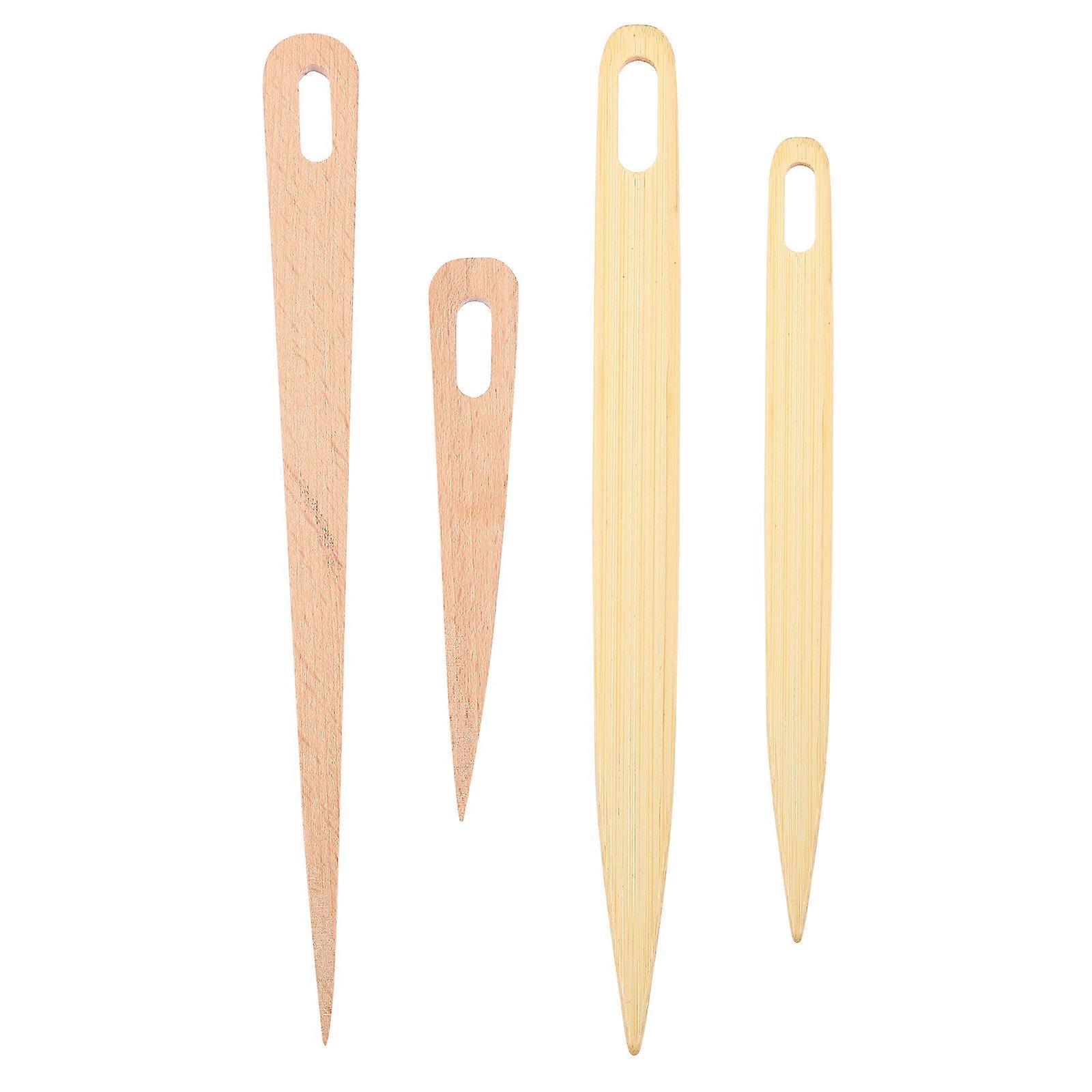 Natural Wooden Knitting Needles Set of 4 Smooth Beech Wood Craft Hooks for DIY Weaving, Ideal for Sweaters, Scarves, Hats Perfect for Beginners and