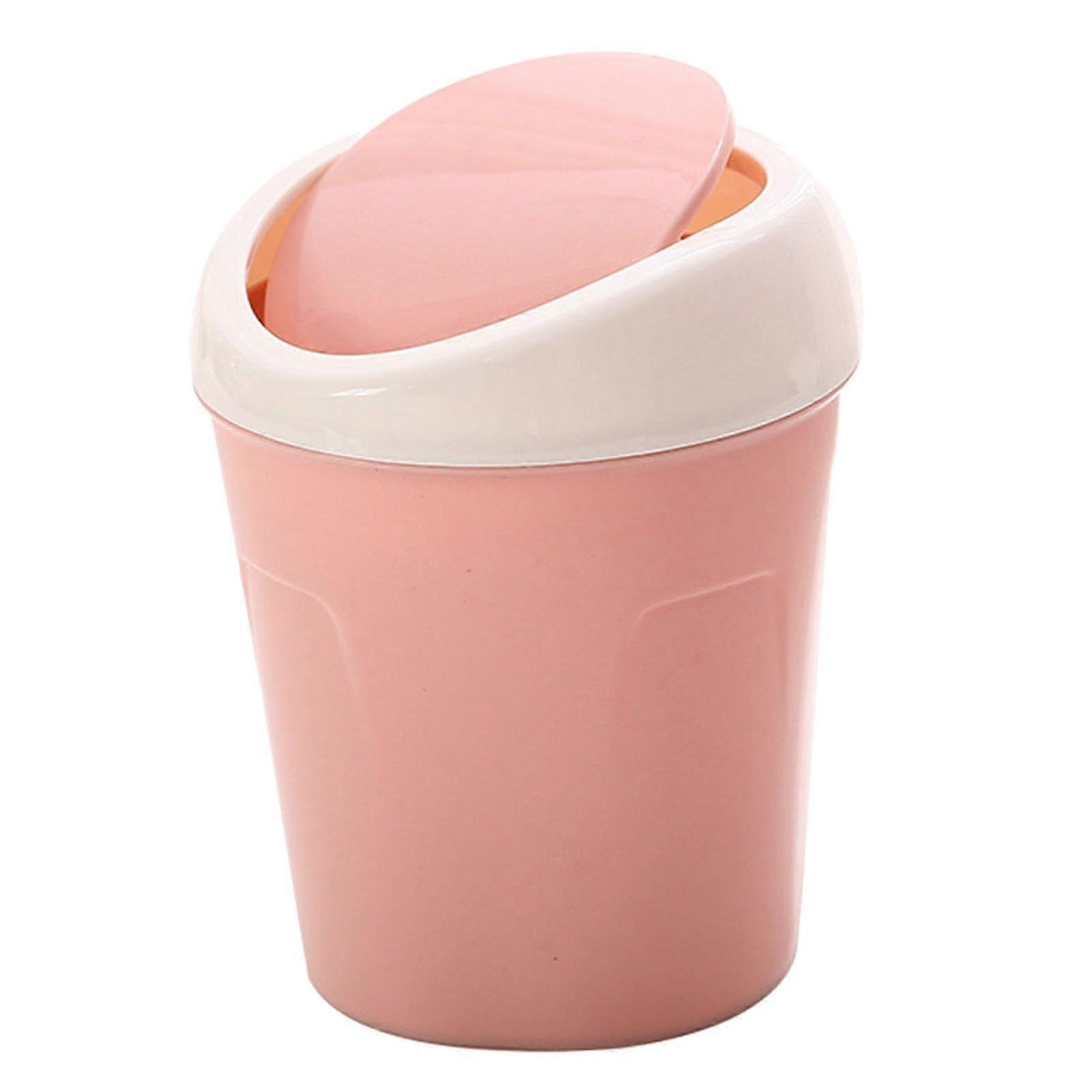 Desktop Trash Can - Multifunctional Small Office Trash Bin with Swing Lid for Home Office, Plastic Material, Pink Color