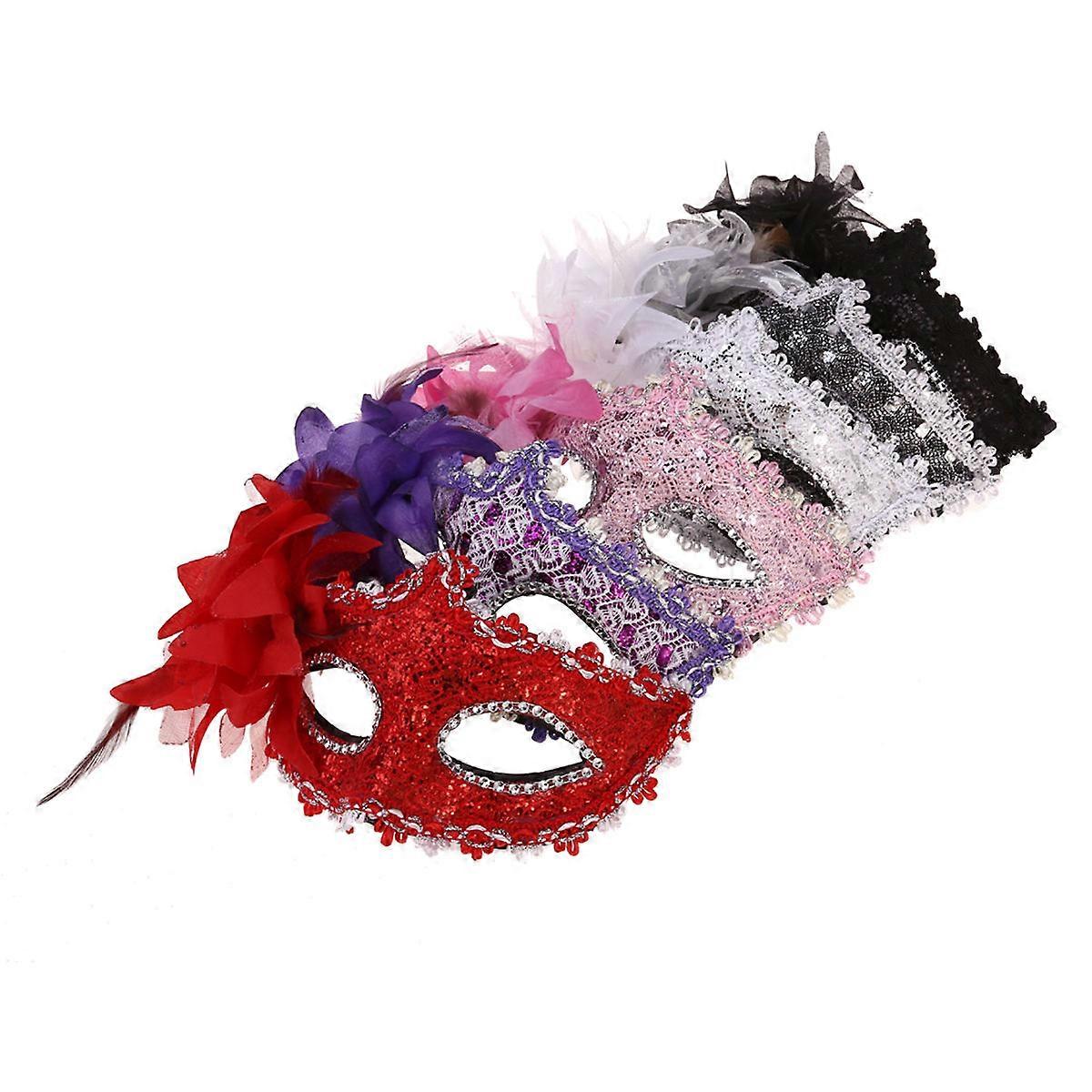 Style Halloween Masquerade Masks Assorted Color Rhinestone Plastic Lace 20cm*11cm Cosplay 6Set