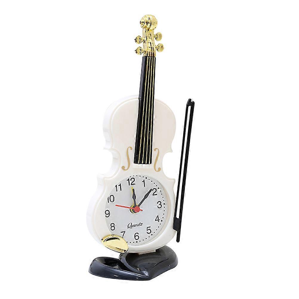 Creative Simulation Violin White Desktop Clock with Plastic Build for Home and Office Decor