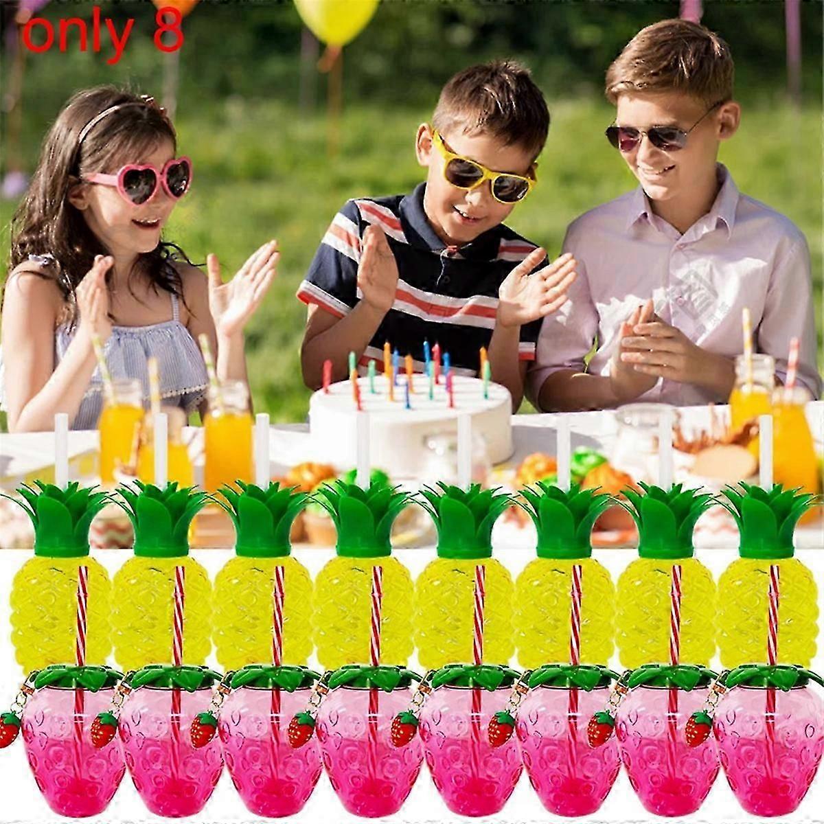8PCS Pineapple Cups Straw Strawberry Cup with Pendant