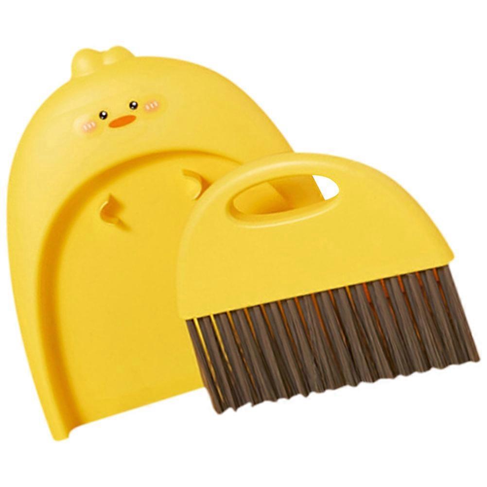 Small Dustpan and Broom Cleaning Tool Egg Yolk Duck Shape for Travel Use 1Set