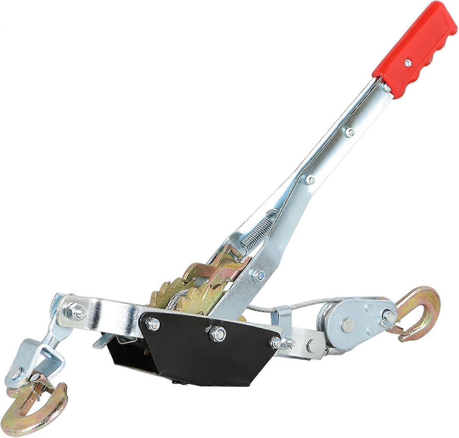 2 Ton Dual Force Puller, 2 Hook Steel Cable Double Force Ratchet Combination Puller Tool with Cable