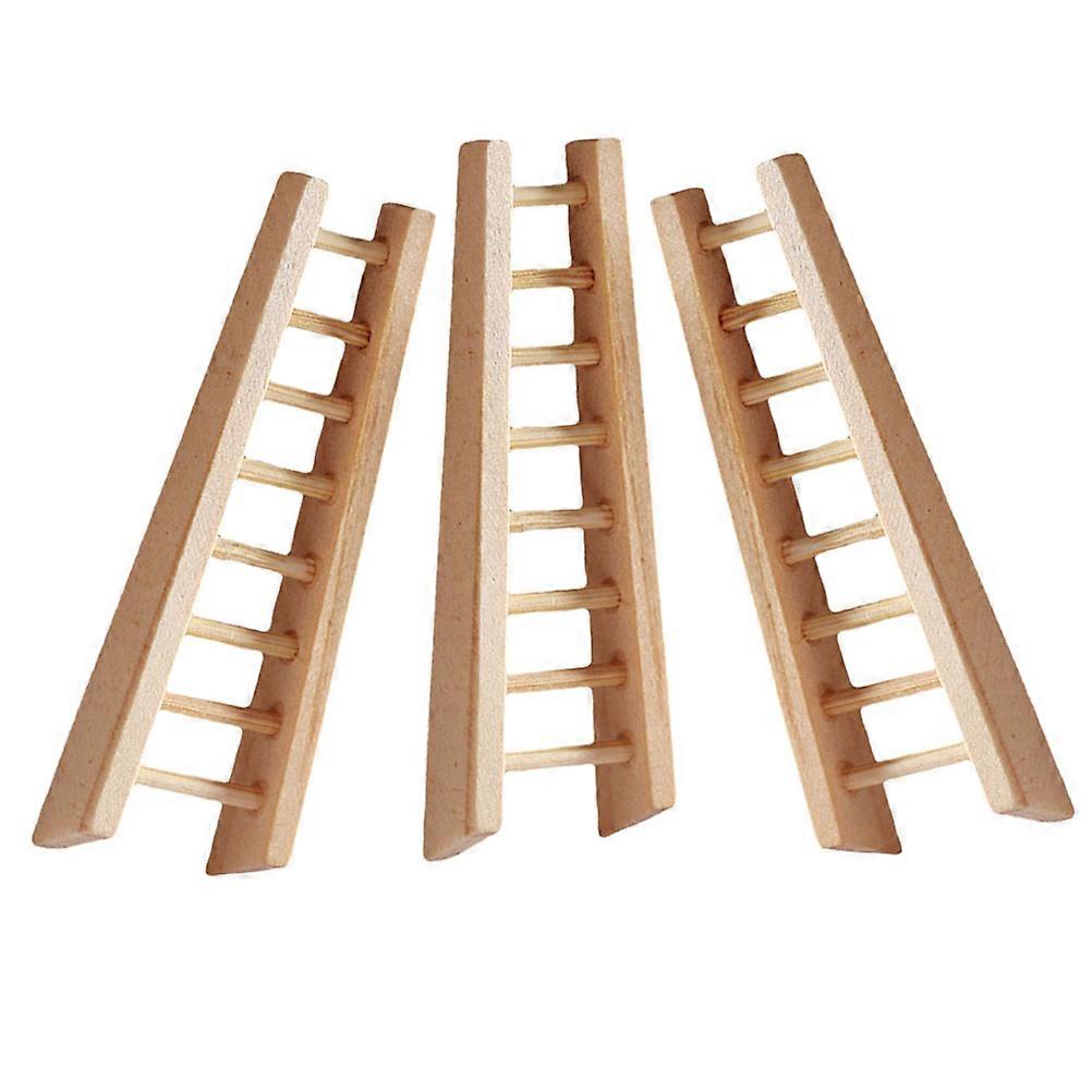 Miniature Wooden Step Ladder Decorative Ladder for Indoor Decoration Khaki 6.00X2.00X0.85CM Model Plaything 3Pcs
