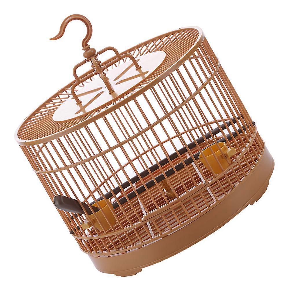 Creative Plastic Bird Cage with Hook in Light Brown for Parrots and Budgies with Standing Pole and Tray 1 Set