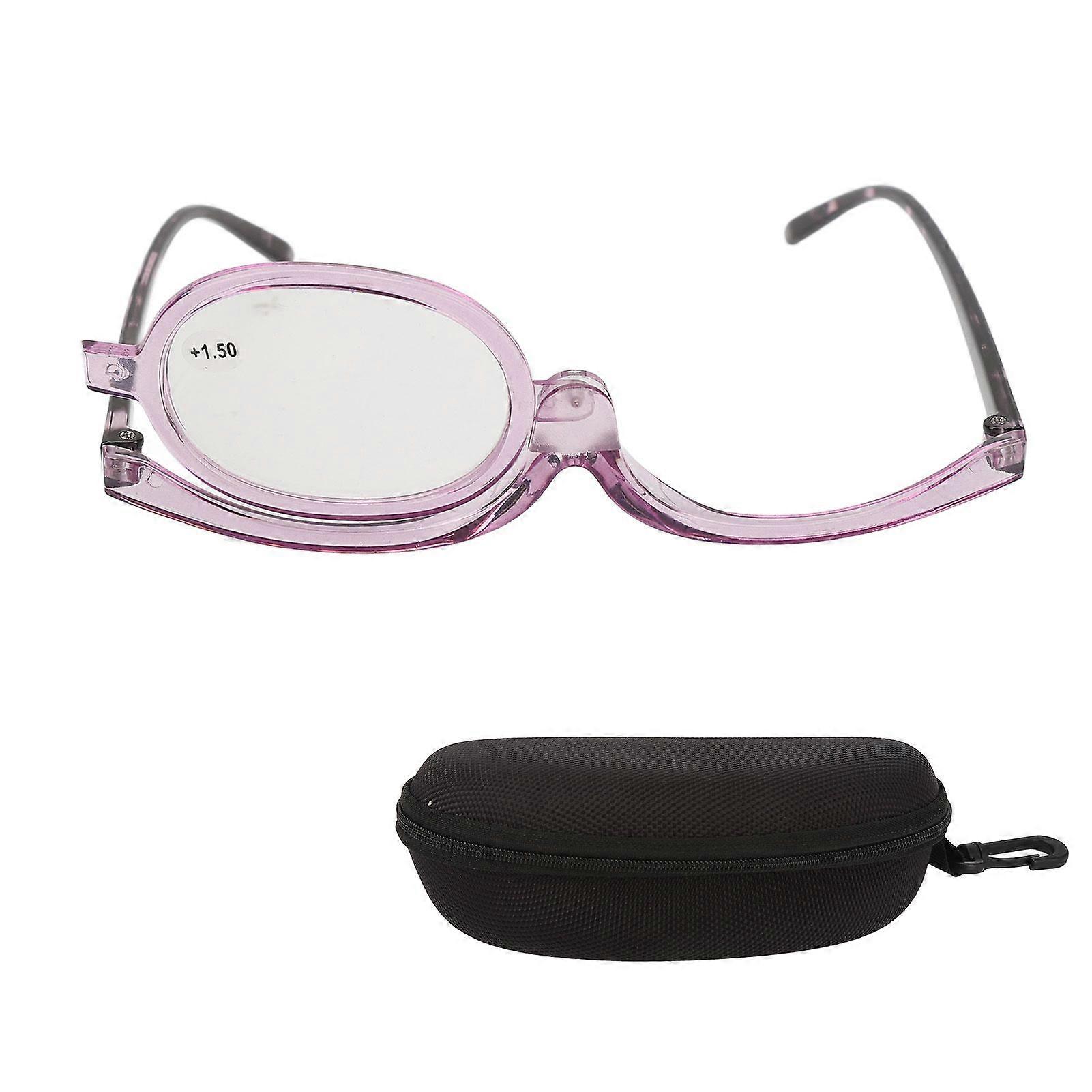 2025 Latest Model Single Len Makeup Glasses Flip Down Transparent Purple Frame...