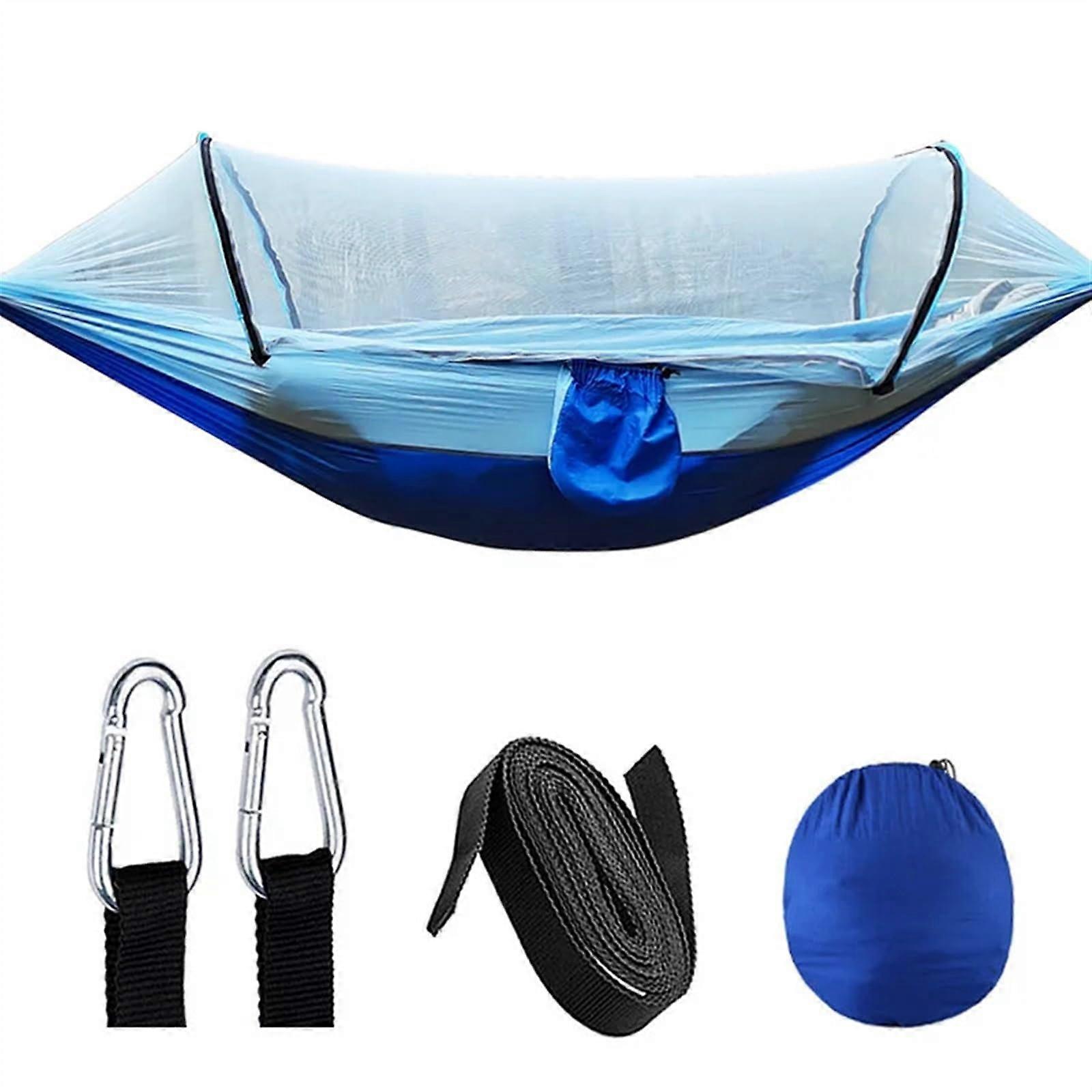 Camping Hammocks Automatic Quick Open Mosquito Net Hammock, Outdoor Camping Pole, Hammock, Swing, Nylon Rocking Chair (Blue)