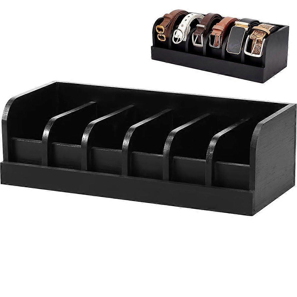 Belt Organizer Natural Bamboo 6 Compartments Black Storage Rack Multi-Purpose Drawer Tie Wallet Holder