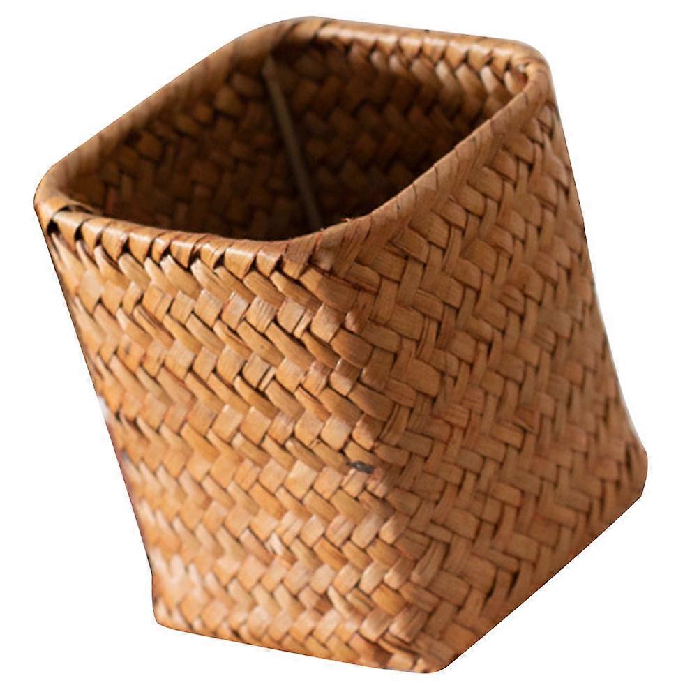 Handwoven Straw Pen Holder & Utensil Organizer for Desk, Makeup Brushes, Scissors, Remote, Flowers – Rustic Solution
