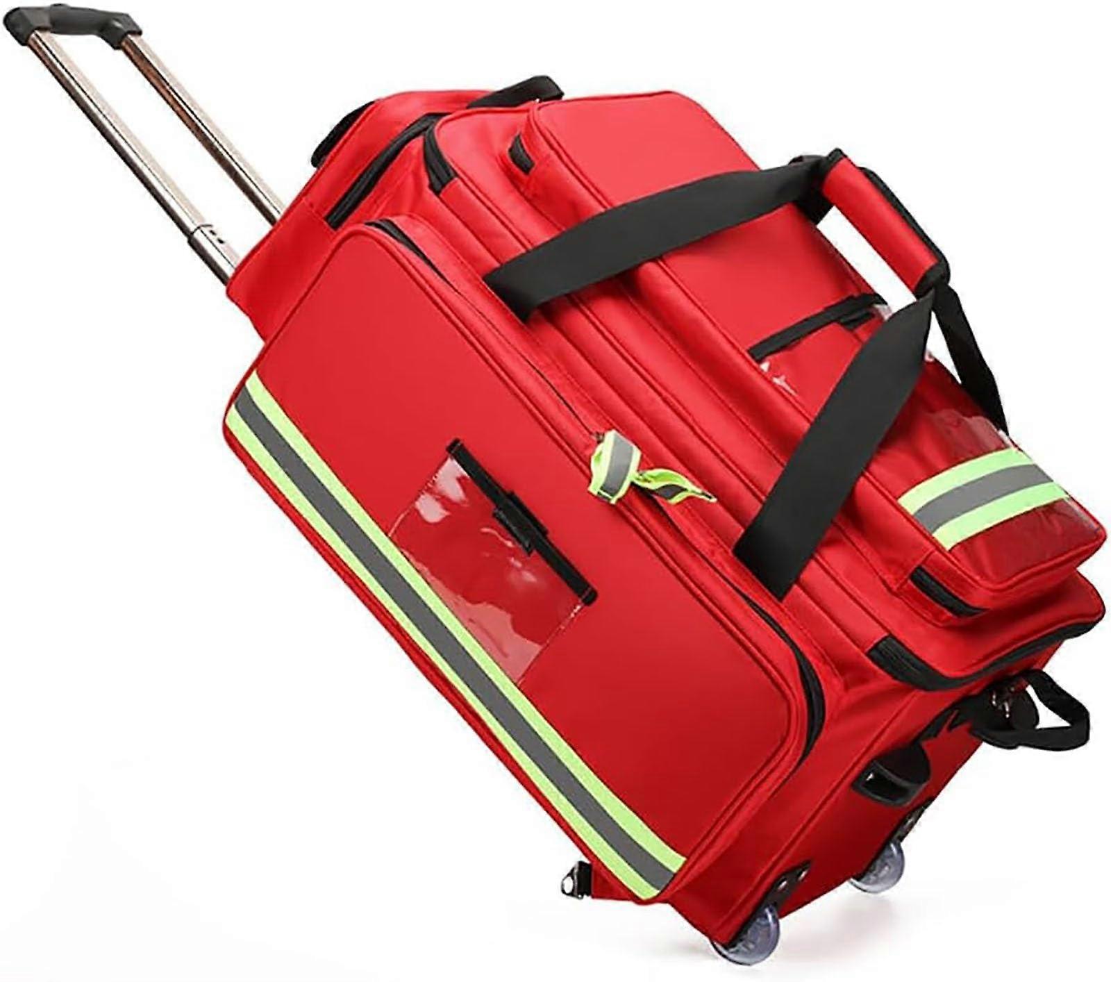 First Aid Bag with, Multiple Pockets, Reflective Strips (Red)