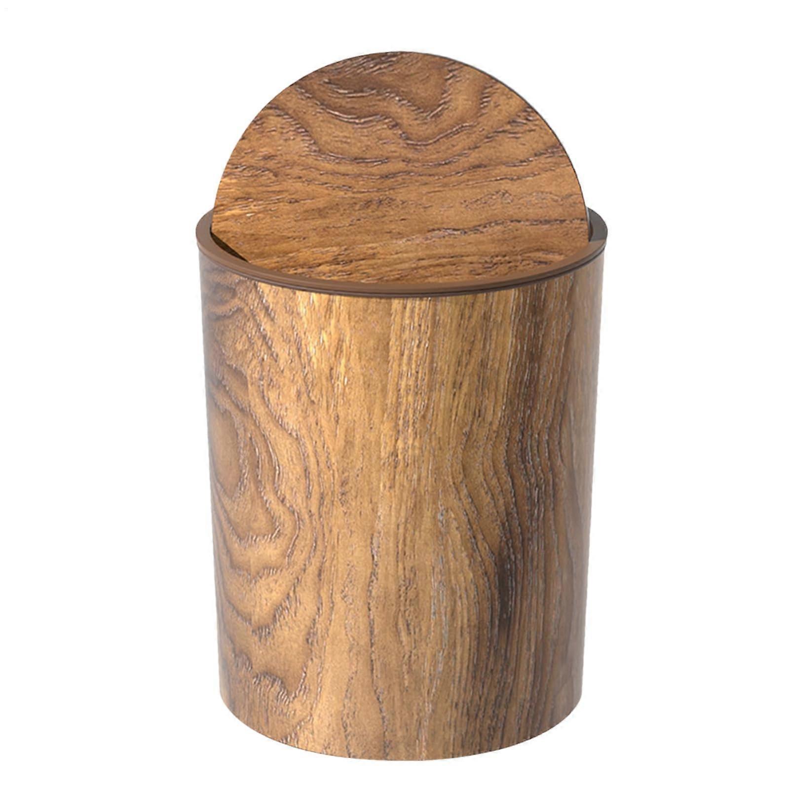 Retro Trash Can with Swing Lid Waste Bin with Wood Grain and Lid, Vintage Design Garbage Bin for Garage Living Room Office