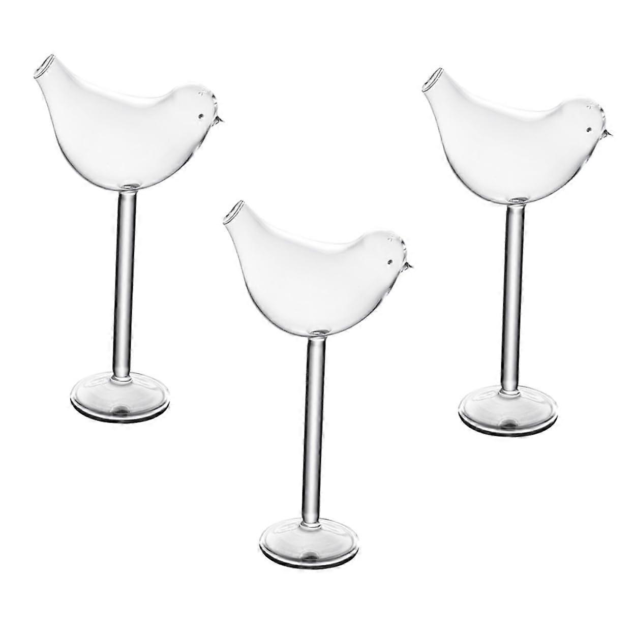 3 pieces delicate goblets made of glassized cocktail glasses in bird shape and reusable