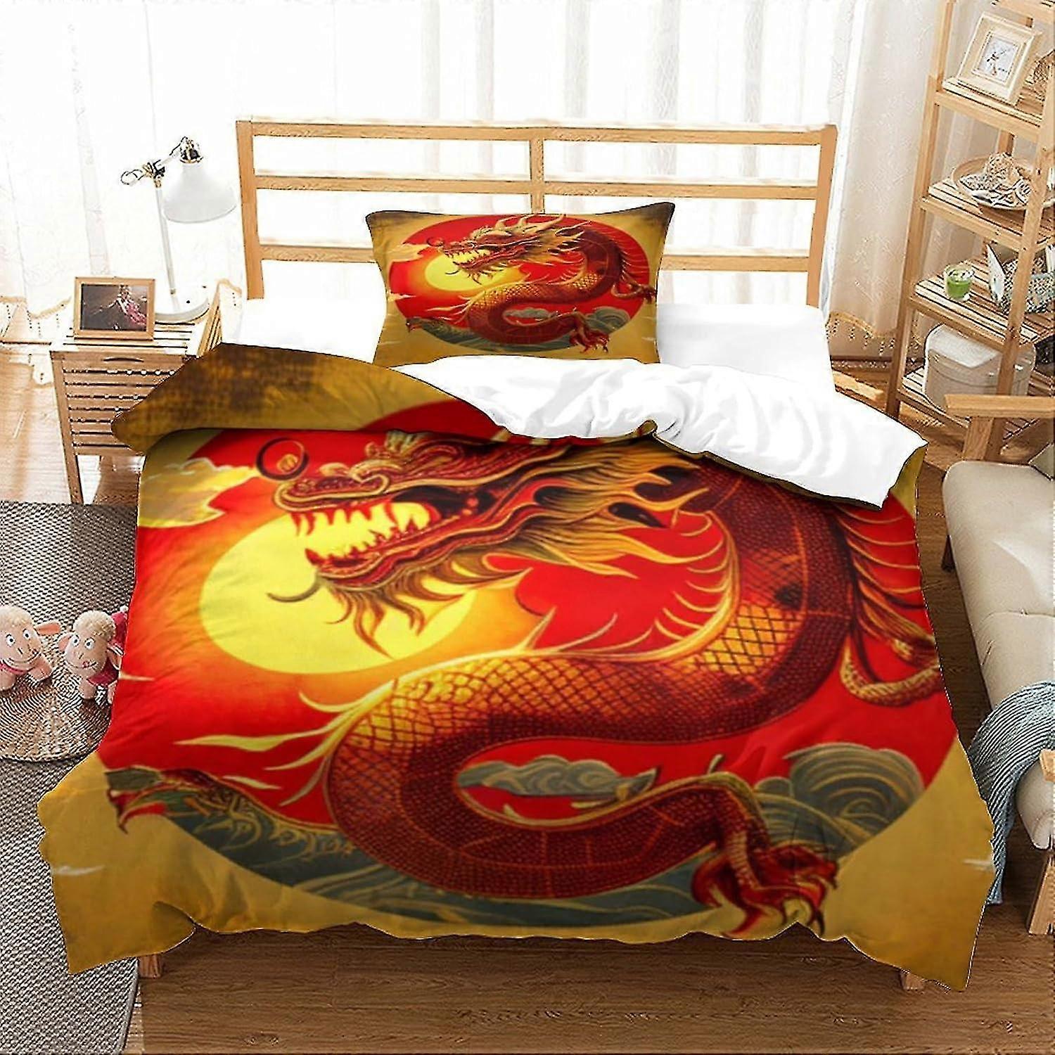 3D-printade sängkläder med drakdesign, påslakanset för pojkar, Wyvern rumsinredning för tonåringar